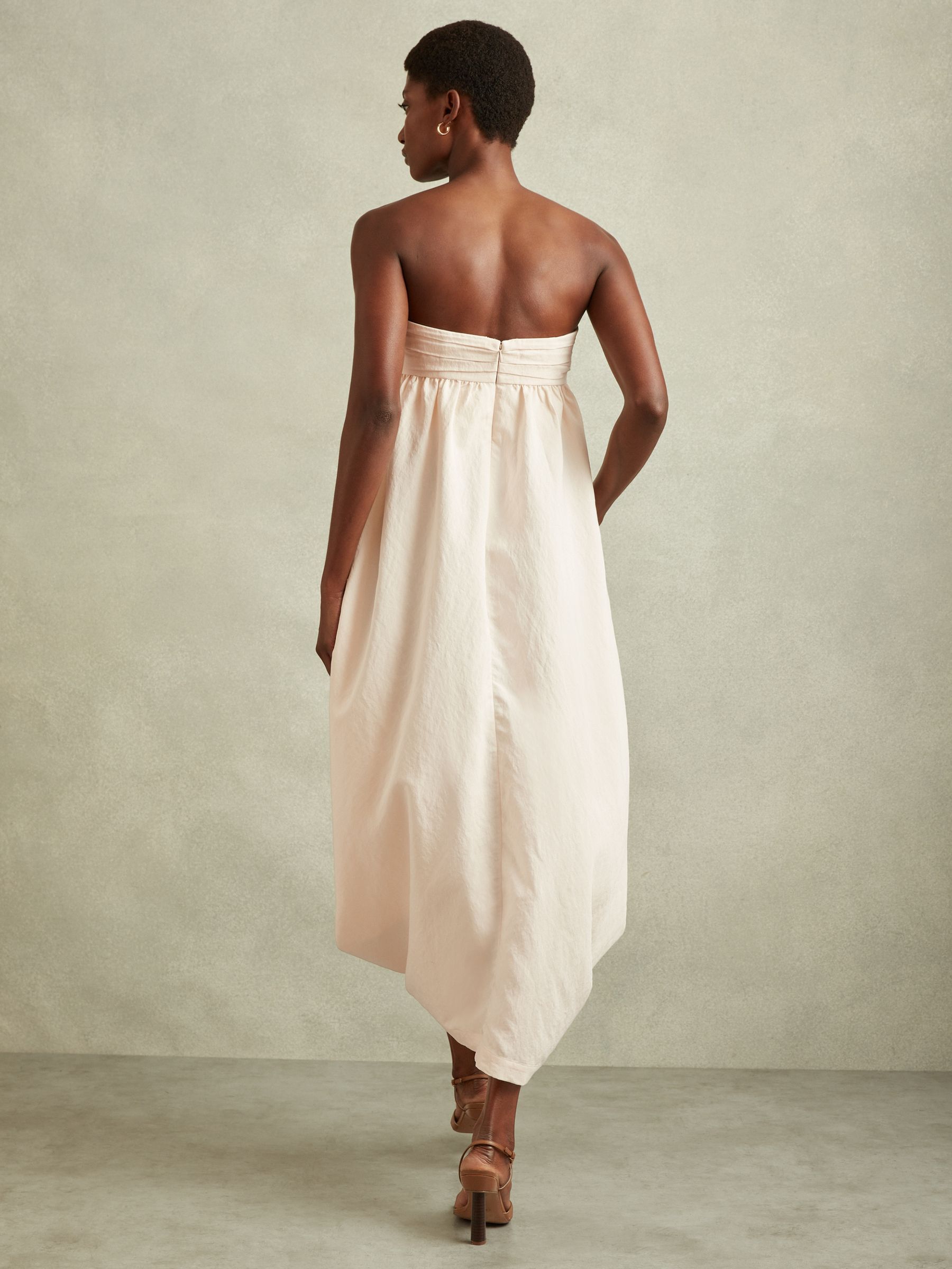Bustier Bubble Hem Parachute Midi Dress in Neutral - image 5