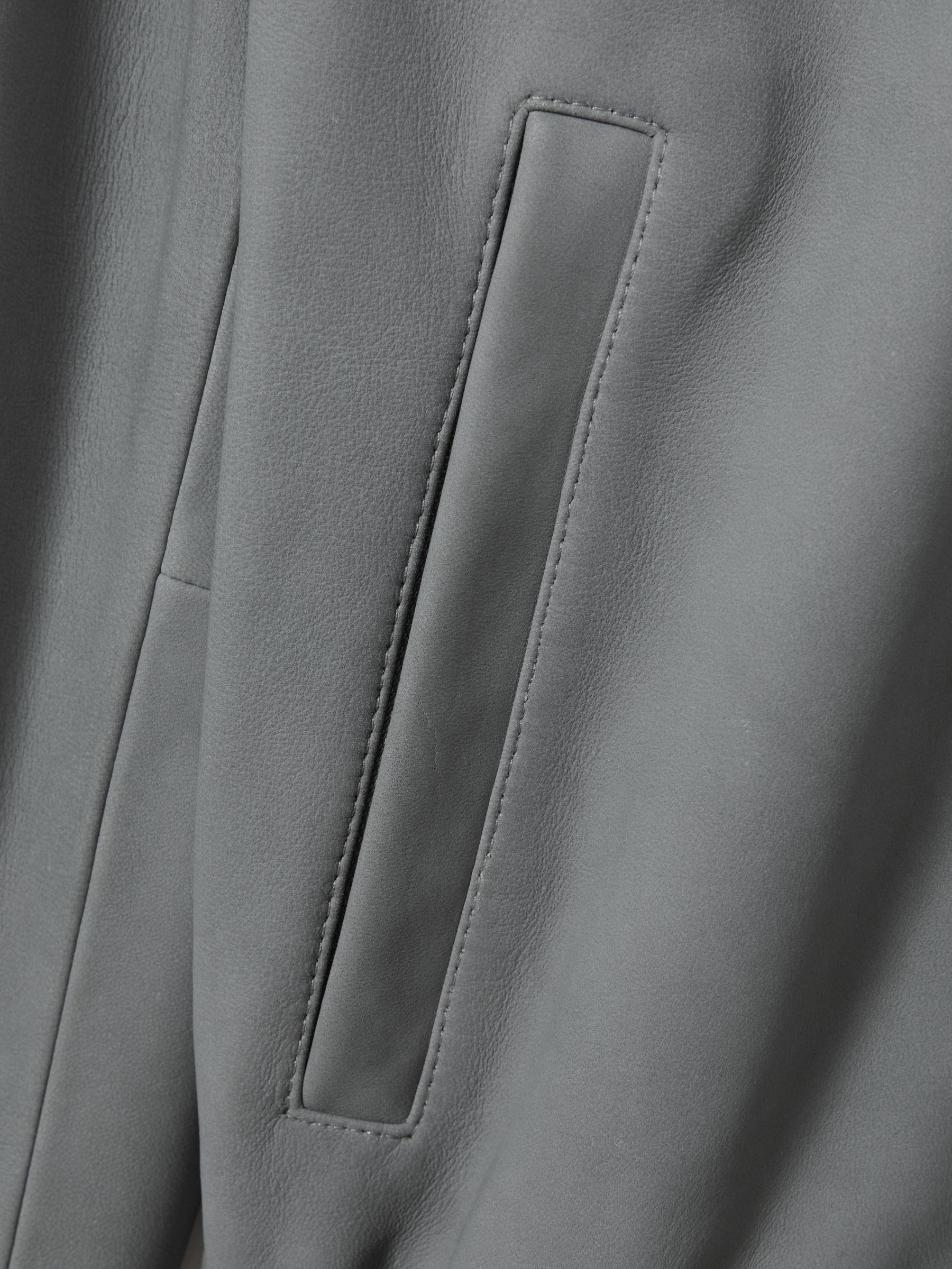 Reiss Paige Leather Bomber Jacket in Grey | REISS Reiss Paige Leather Bomber Jacket in Grey | REISS