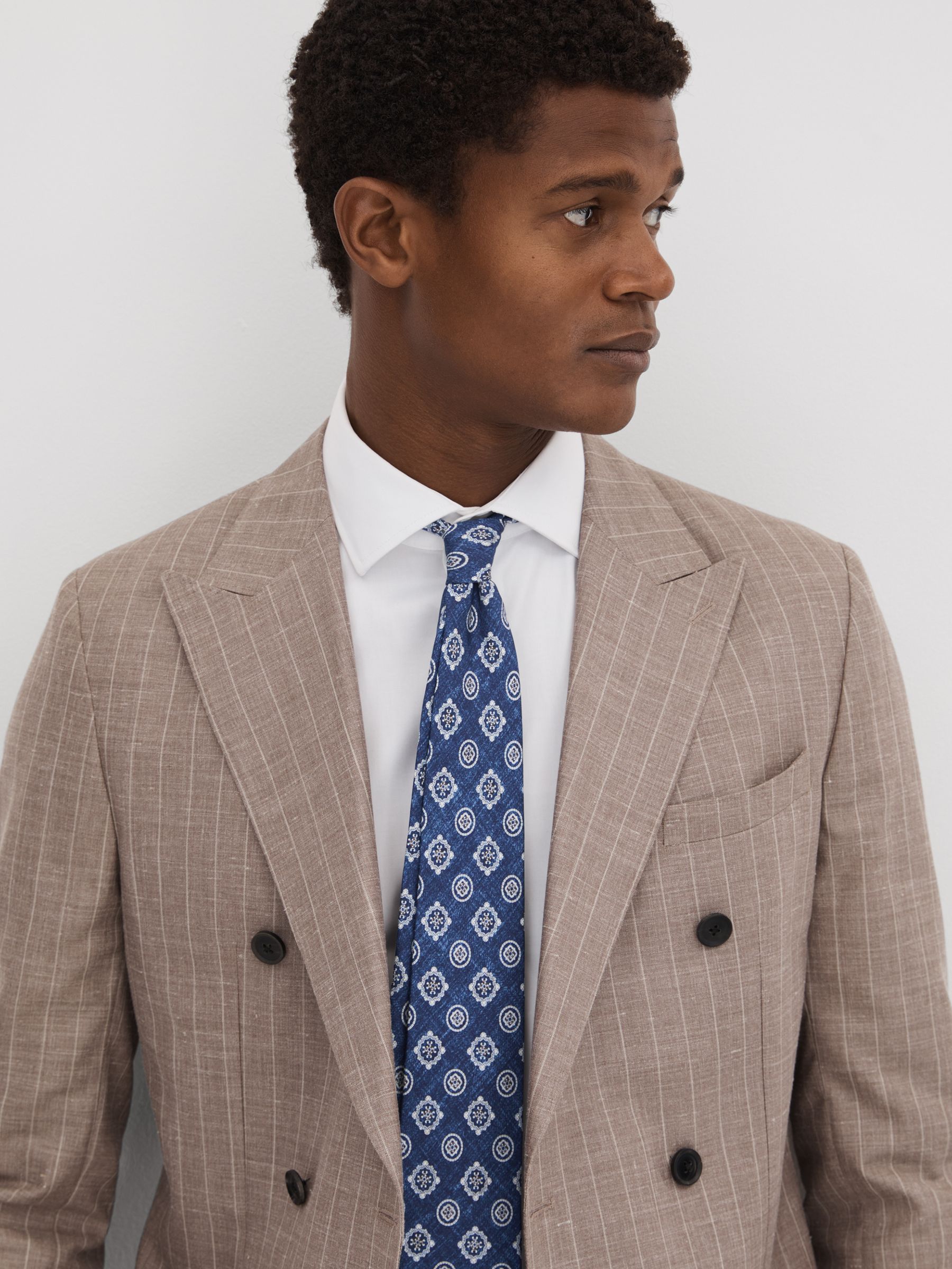 Silk Medallion Print Tie in Indigo Melange - Image 2 of 5