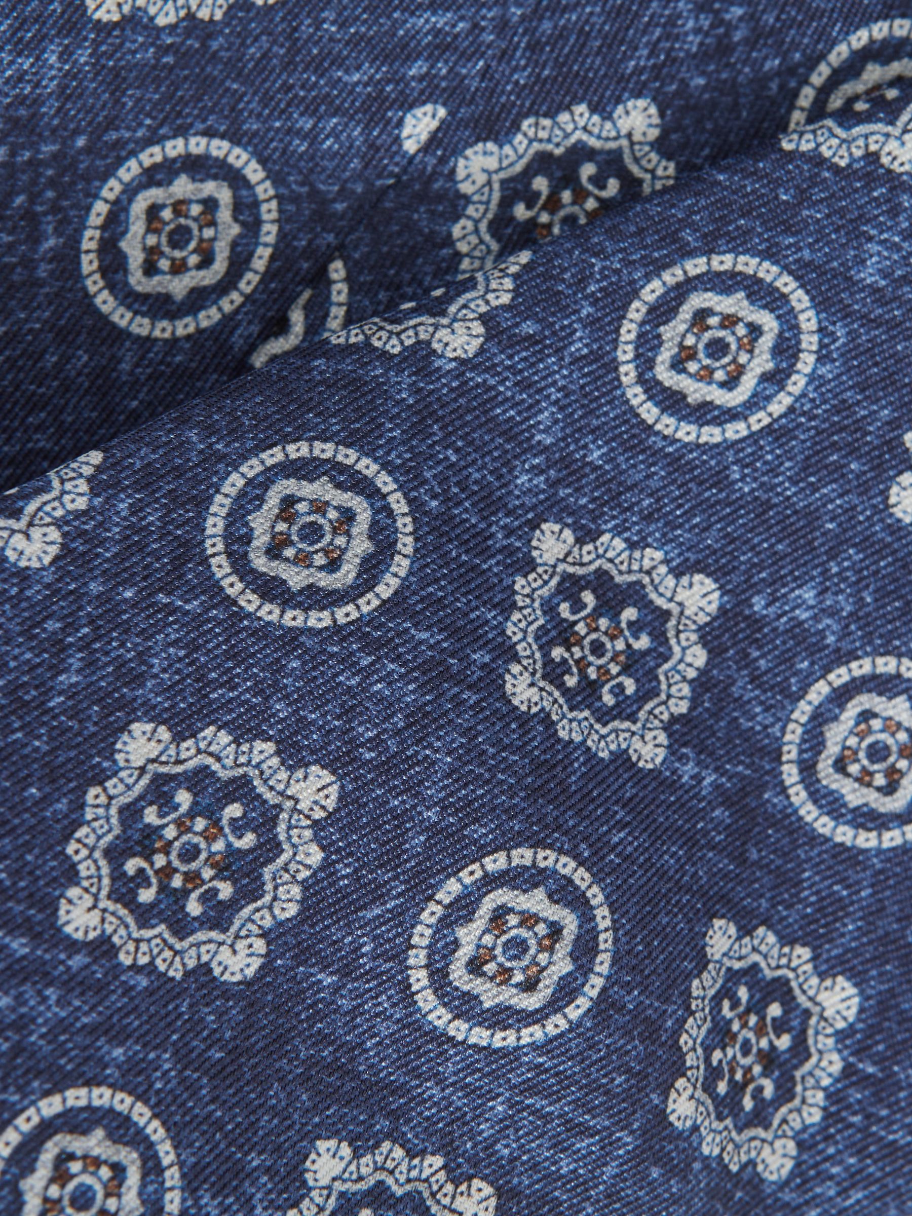 Silk Medallion Print Tie in Indigo Melange - Image 4 of 5