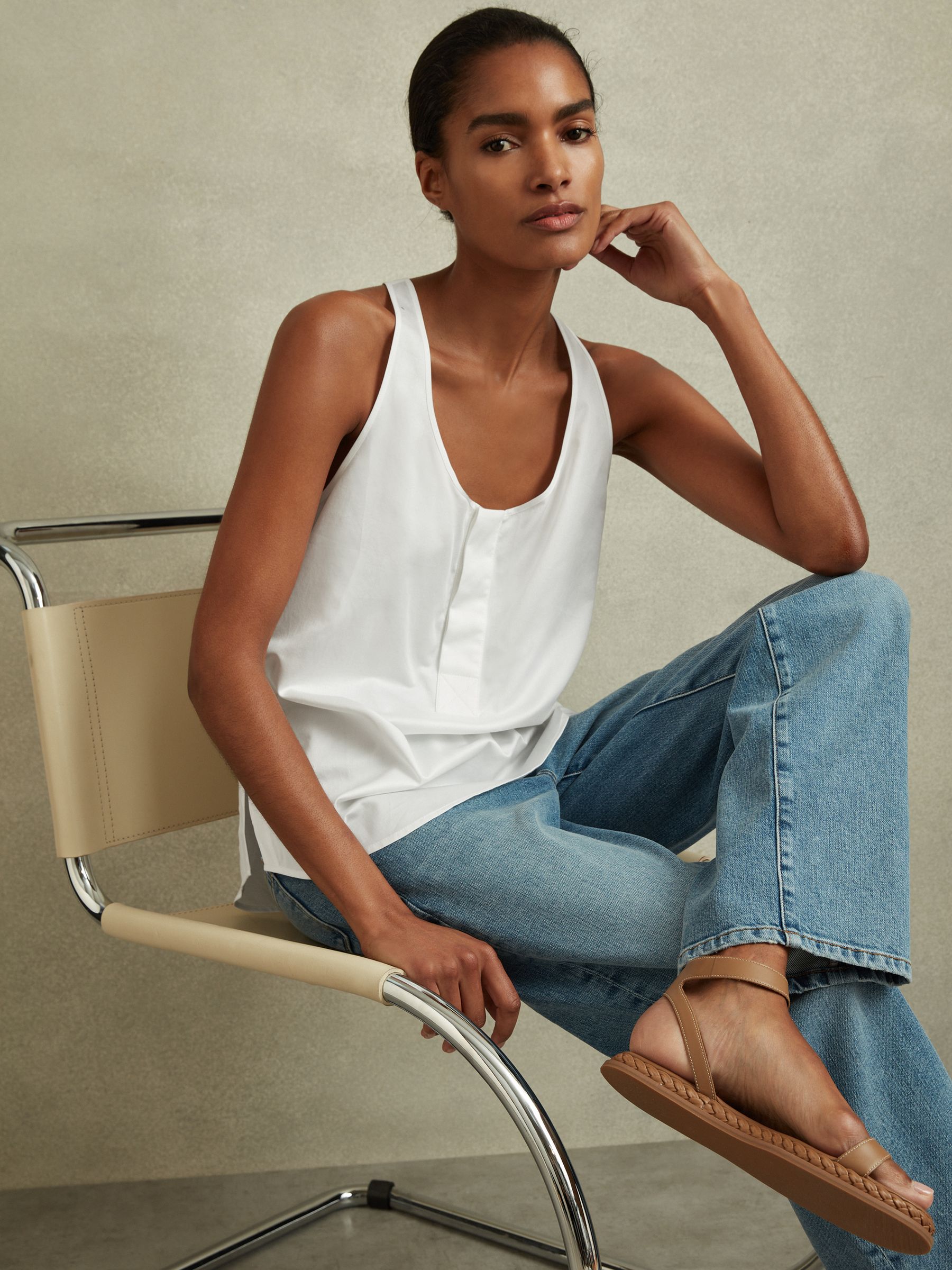 Relaxed Cotton Scoop Neck Vest in Ivory - Image 1 of 6