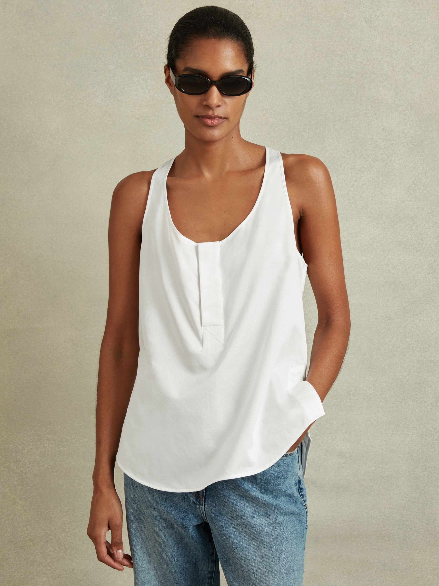 Relaxed Cotton Scoop Neck Vest in Ivory - Image 3 of 6