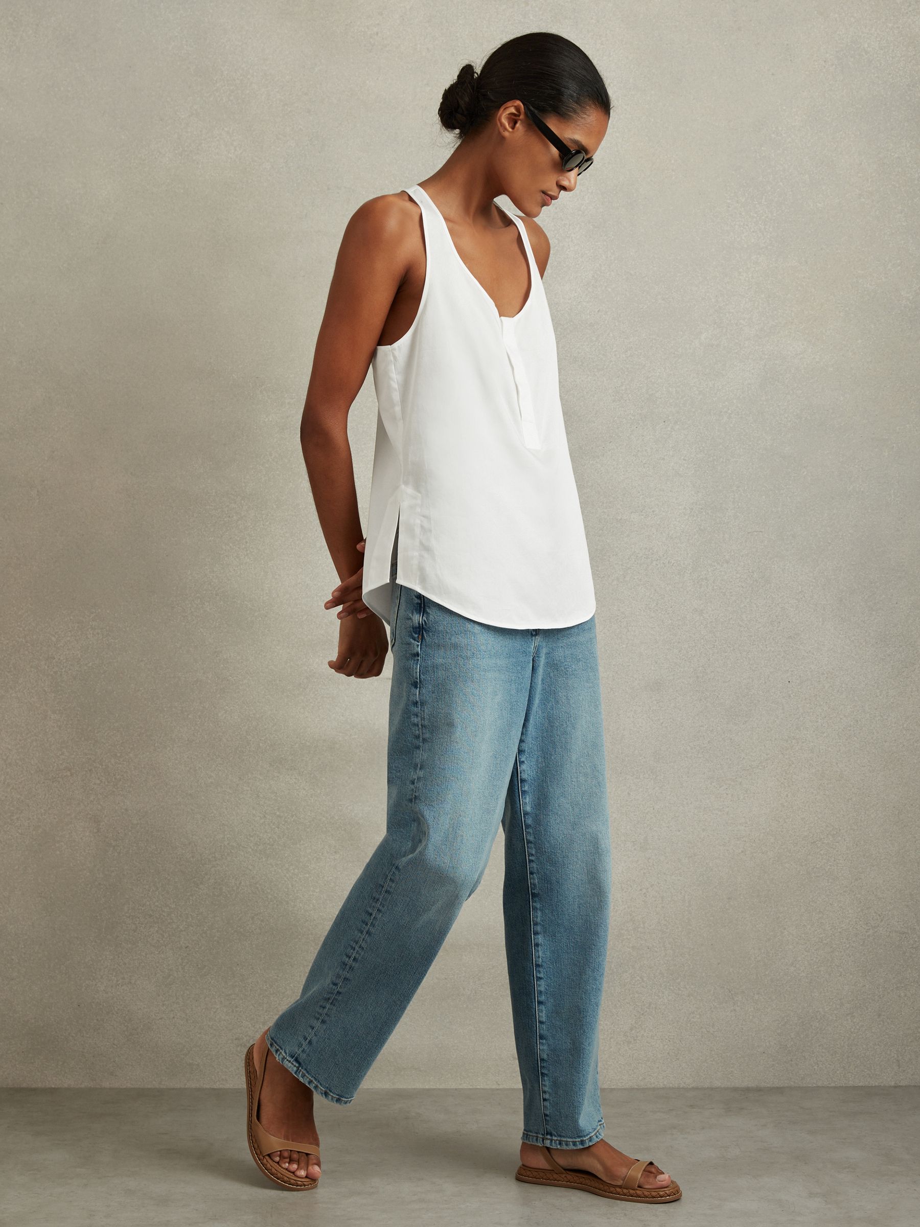 Relaxed Cotton Scoop Neck Vest in Ivory - image 5