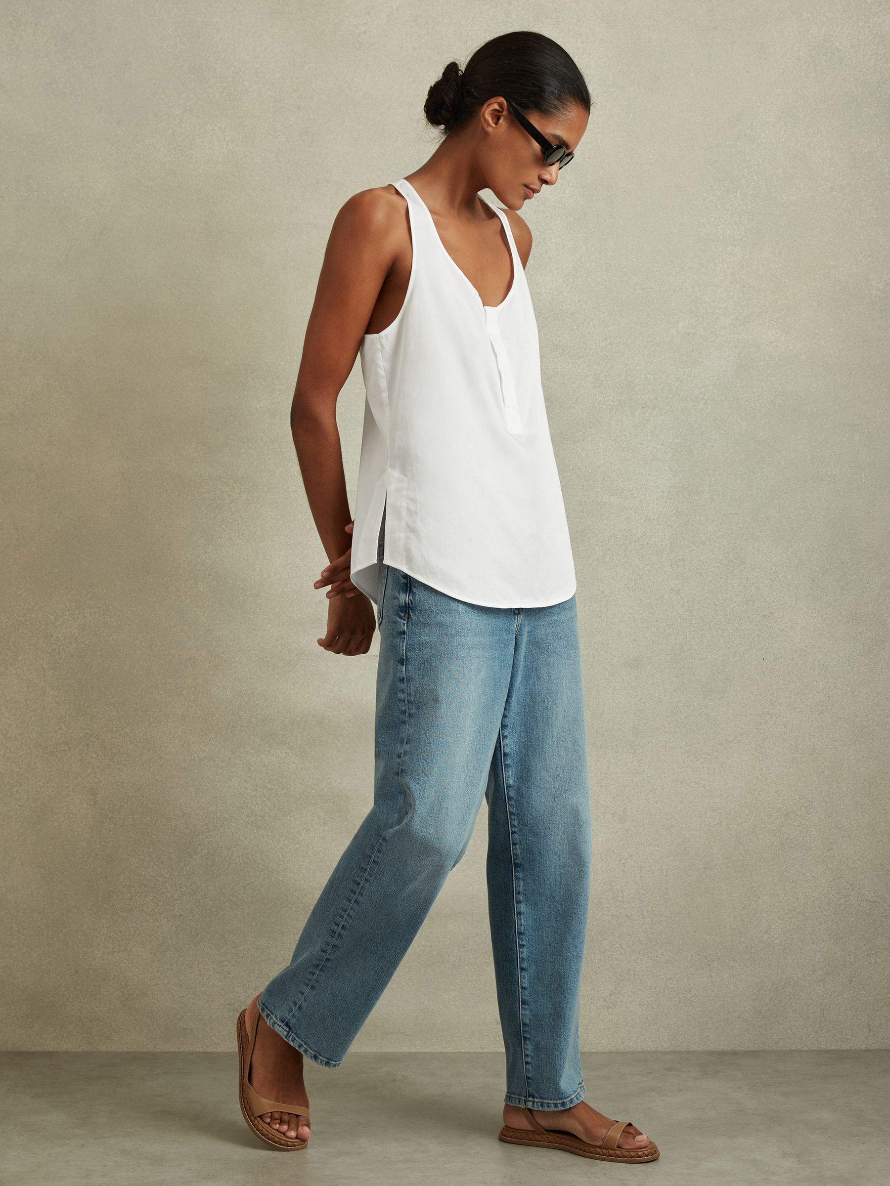 Relaxed Cotton Scoop Neck Vest in Ivory - Image 4 of 6