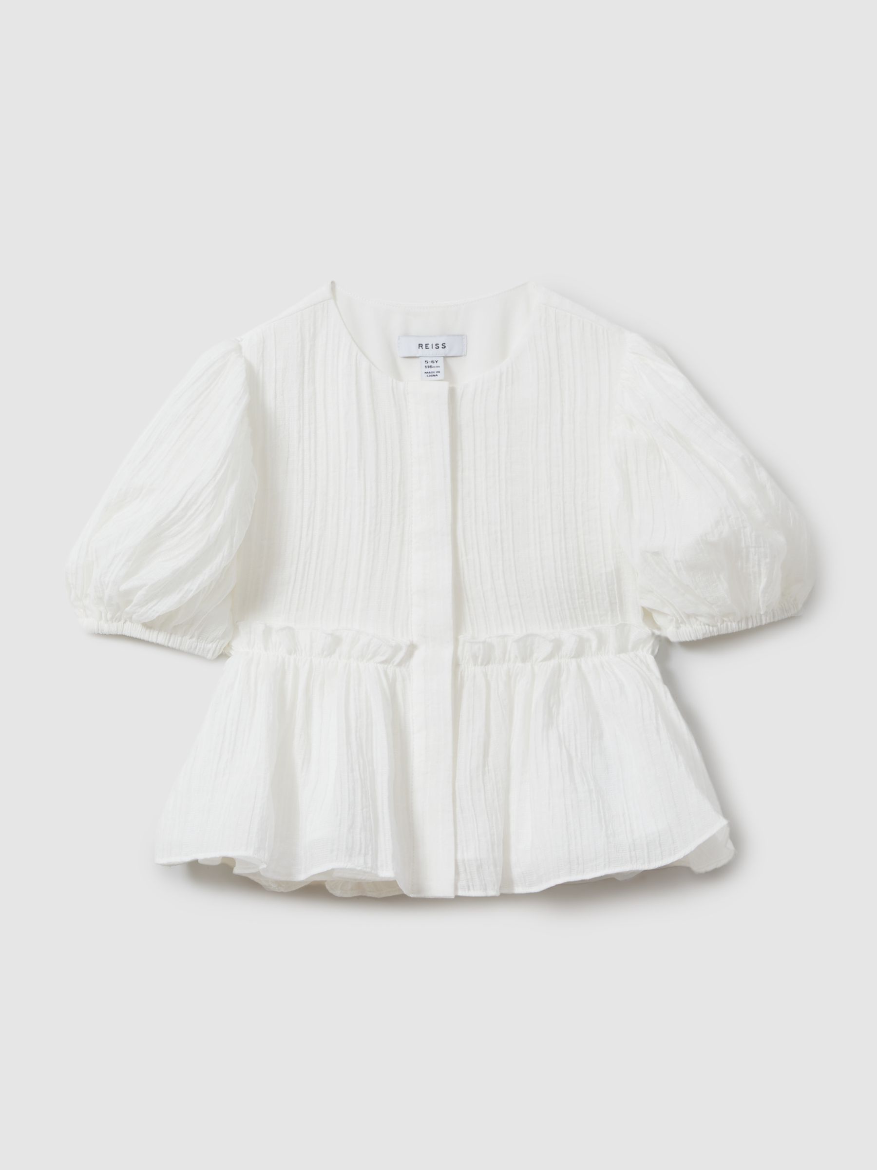 9-13 yrs Puff Sleeve Peplum Top in Ivory - Image 2 of 4