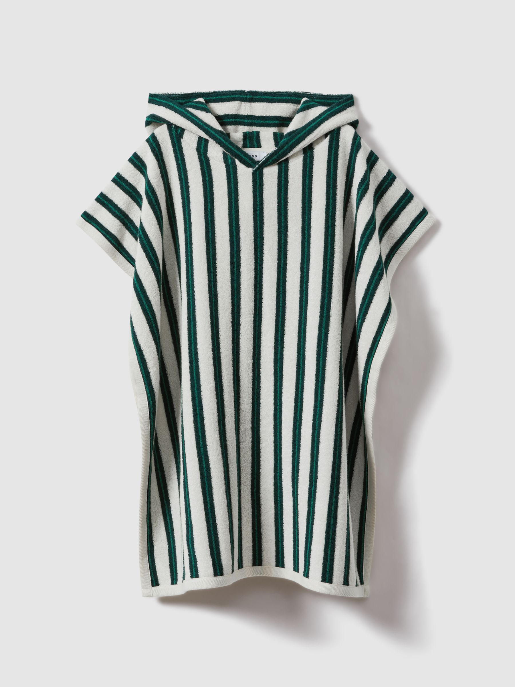 3-9 yrs Hooded Striped Poncho in Green/White - Image 2 of 4