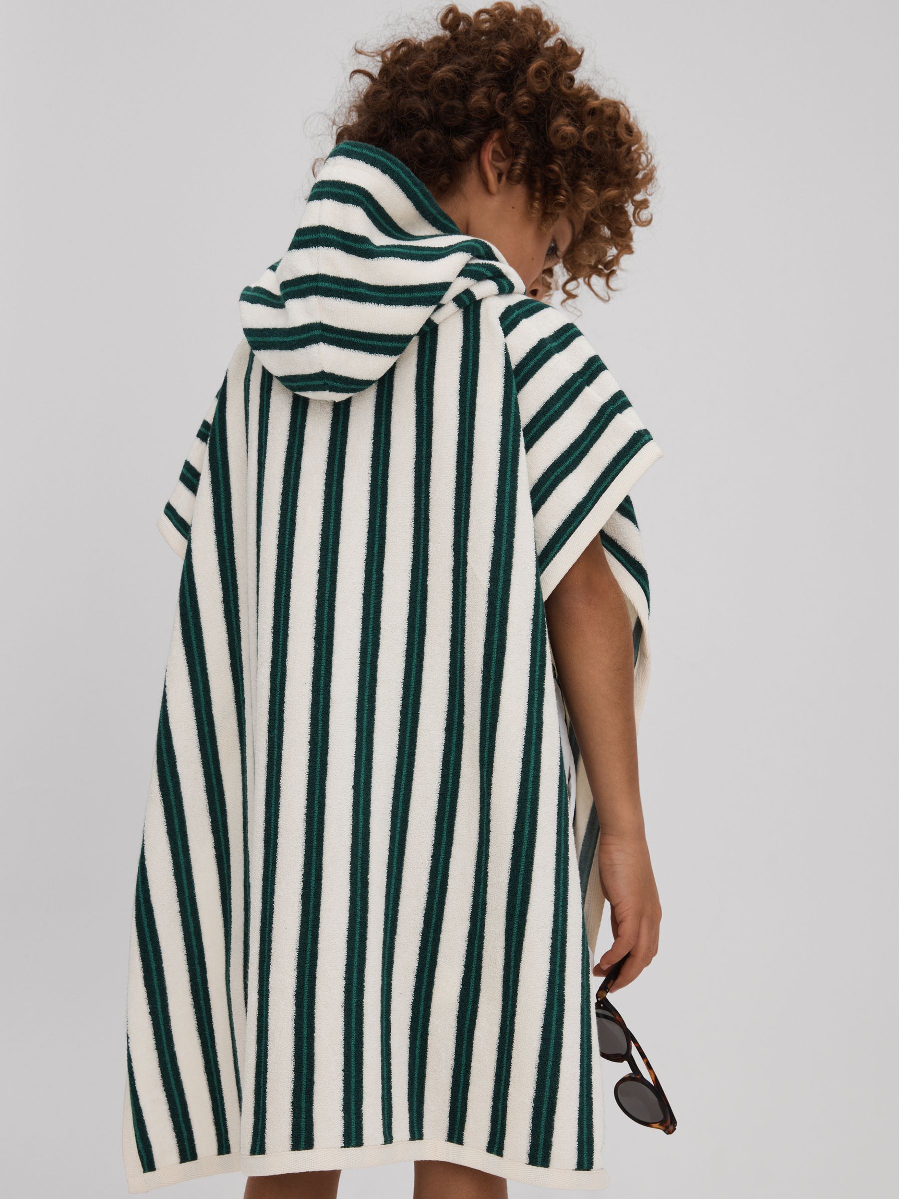 3-9 yrs Hooded Striped Poncho in Green/White - Image 3 of 4