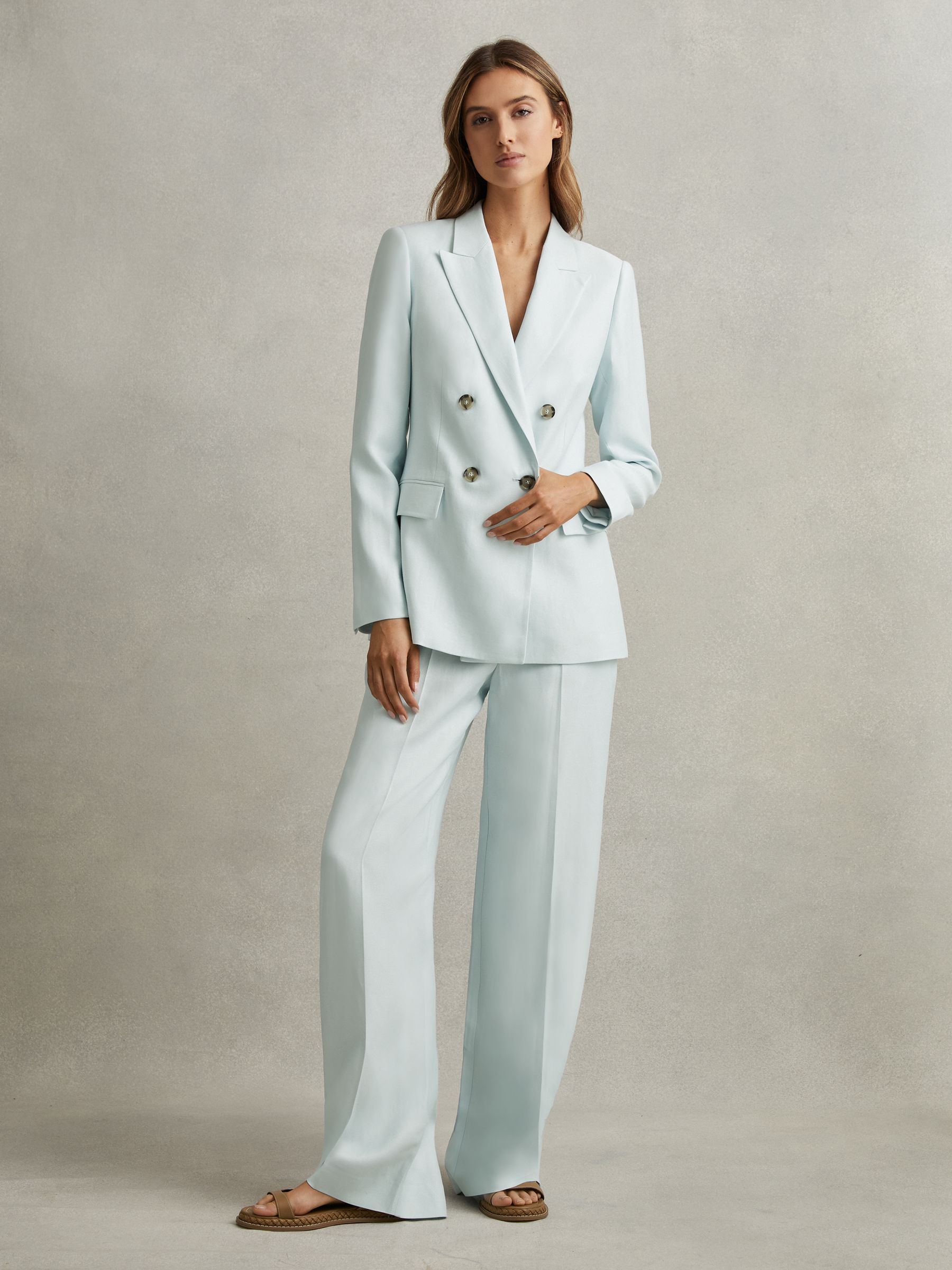 Viscose-Linen Double Breasted Suit Blazer in Blue - Image 1 of 1