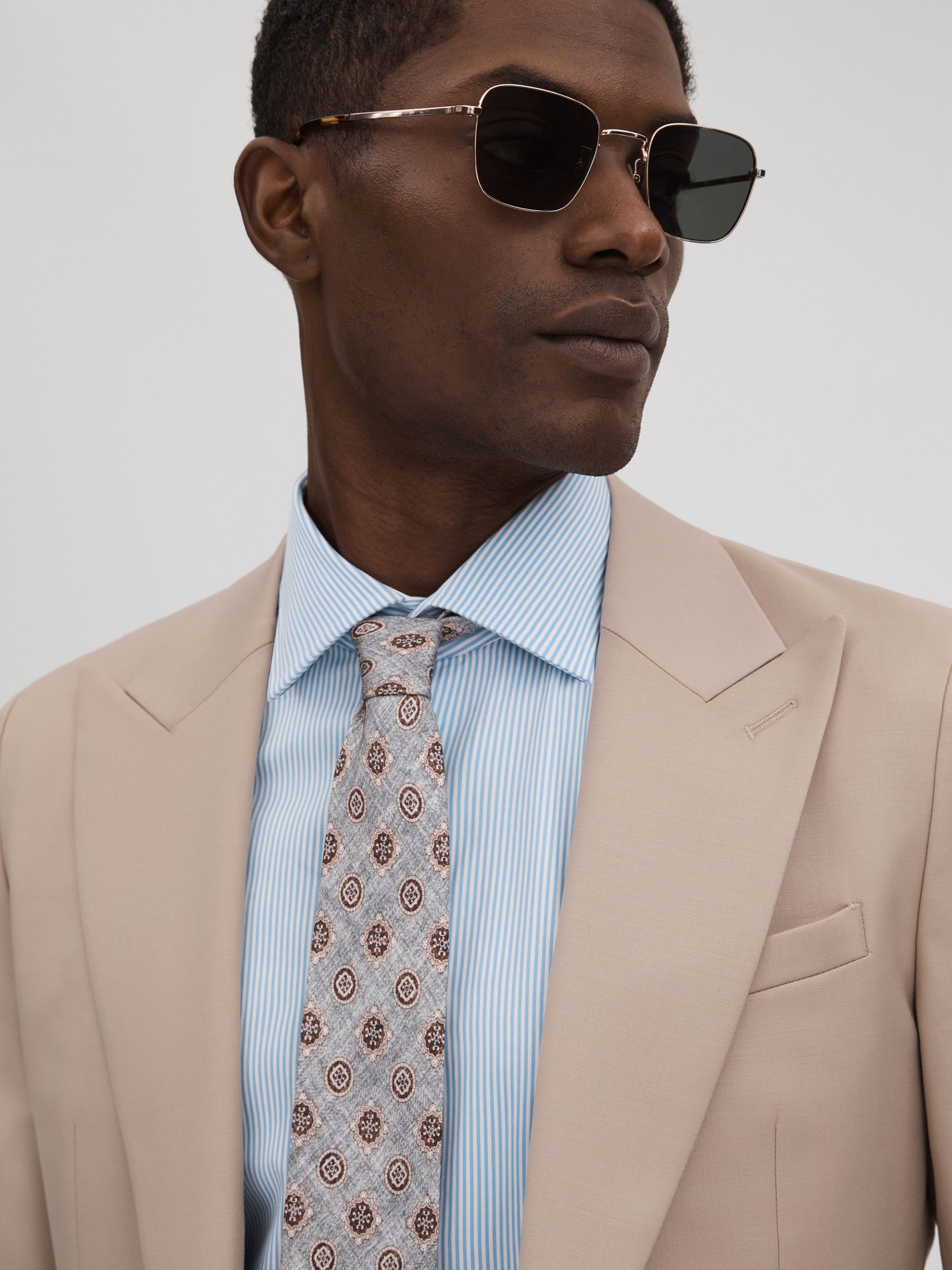 Silk Medallion Print Tie in Grey Melange - Image 2 of 5