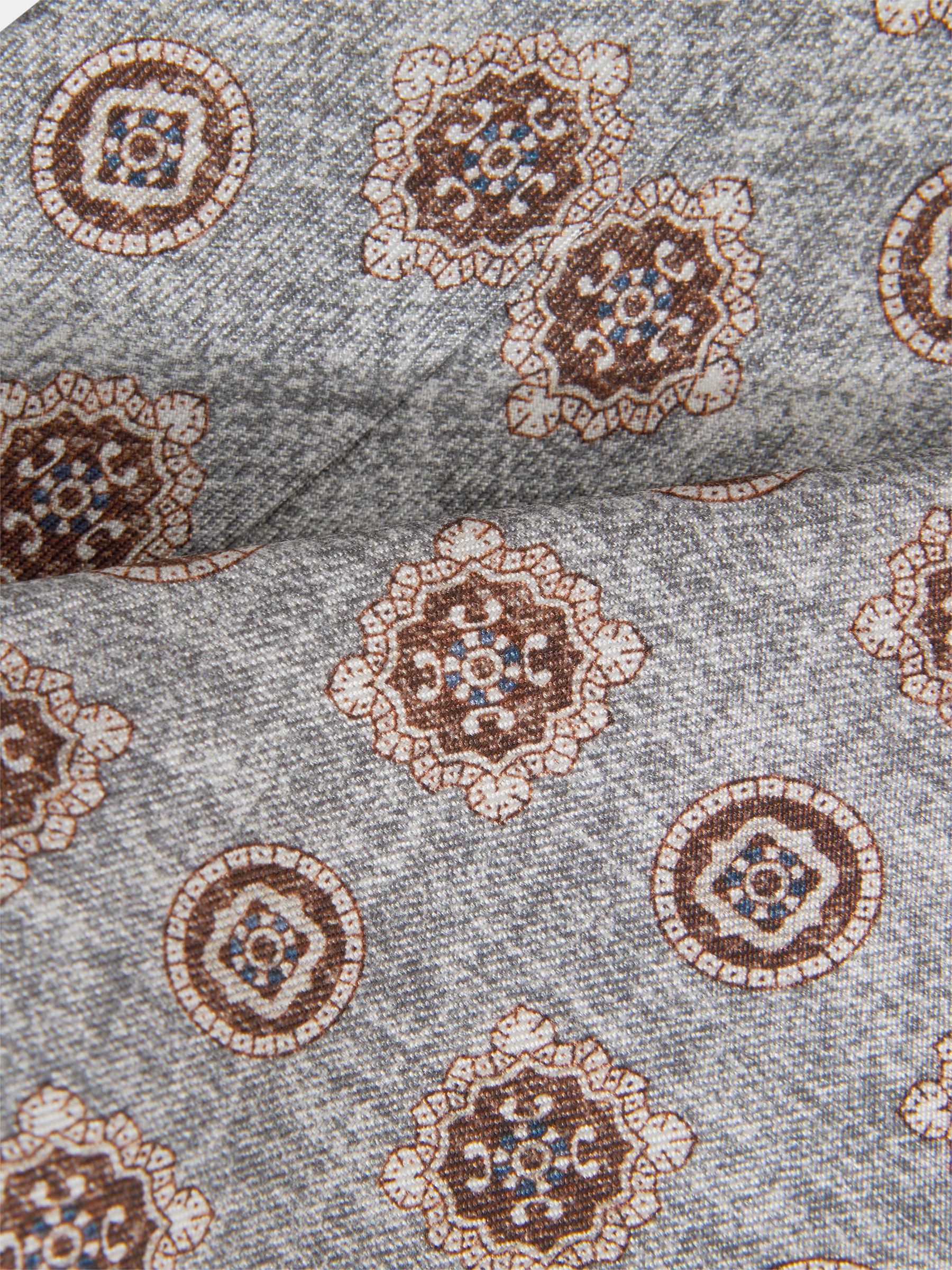 Silk Medallion Print Tie in Grey Melange - Image 4 of 5