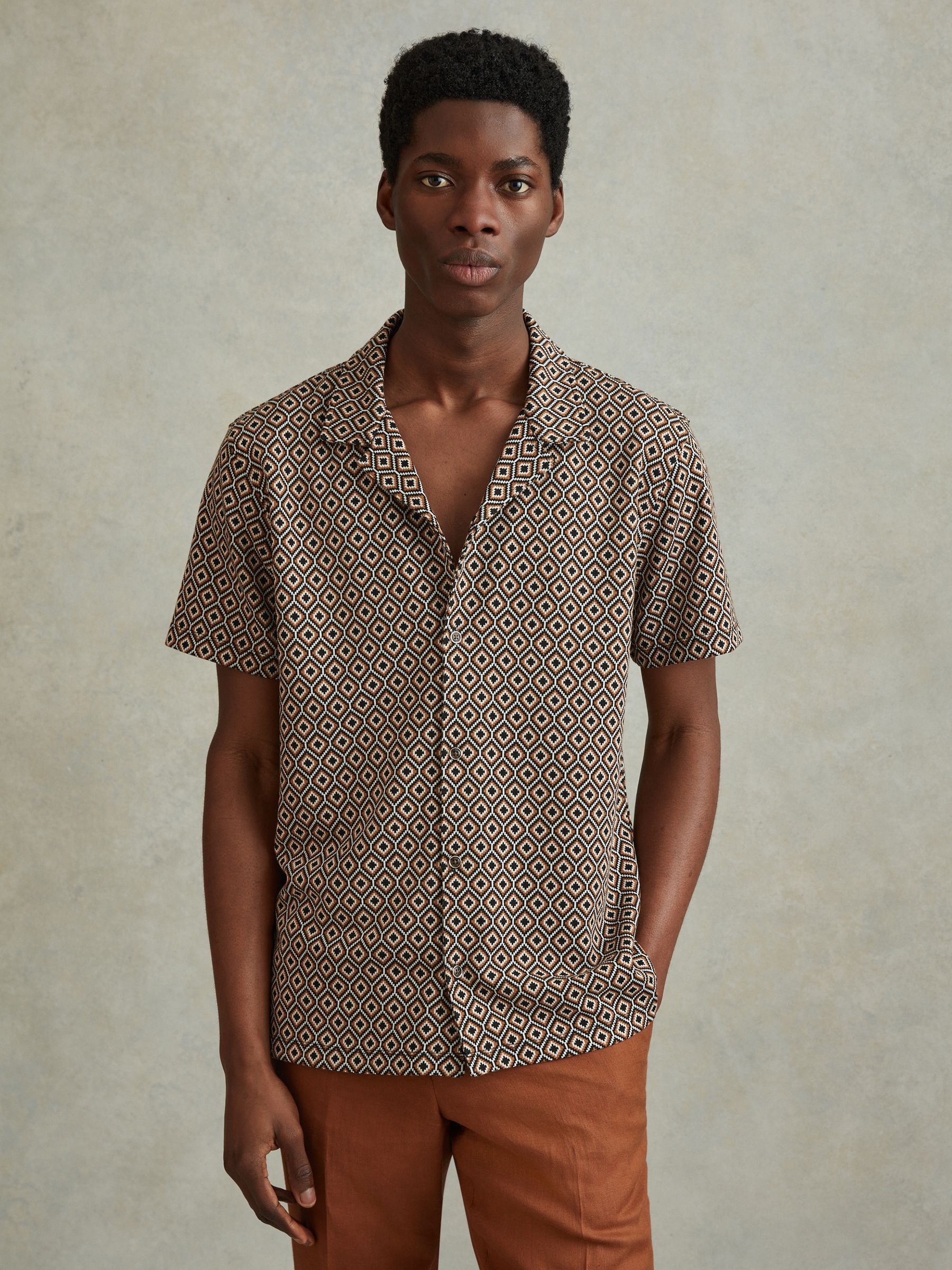 Jacquard Cuban Collar Shirt in Multi - Image 1 of 6