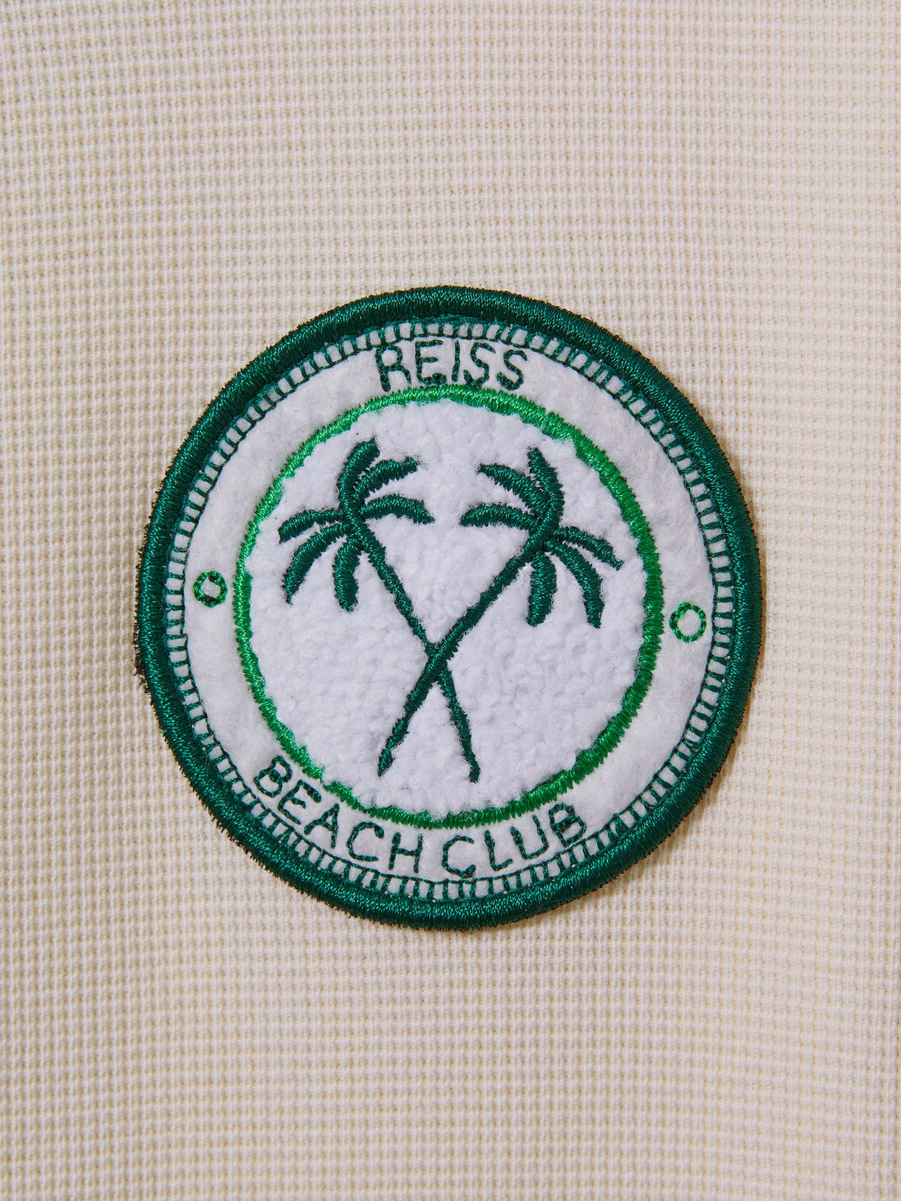 9-13 yrs Textured Cotton Baseball Shirt in Ecru/Green - Image 4 of 4