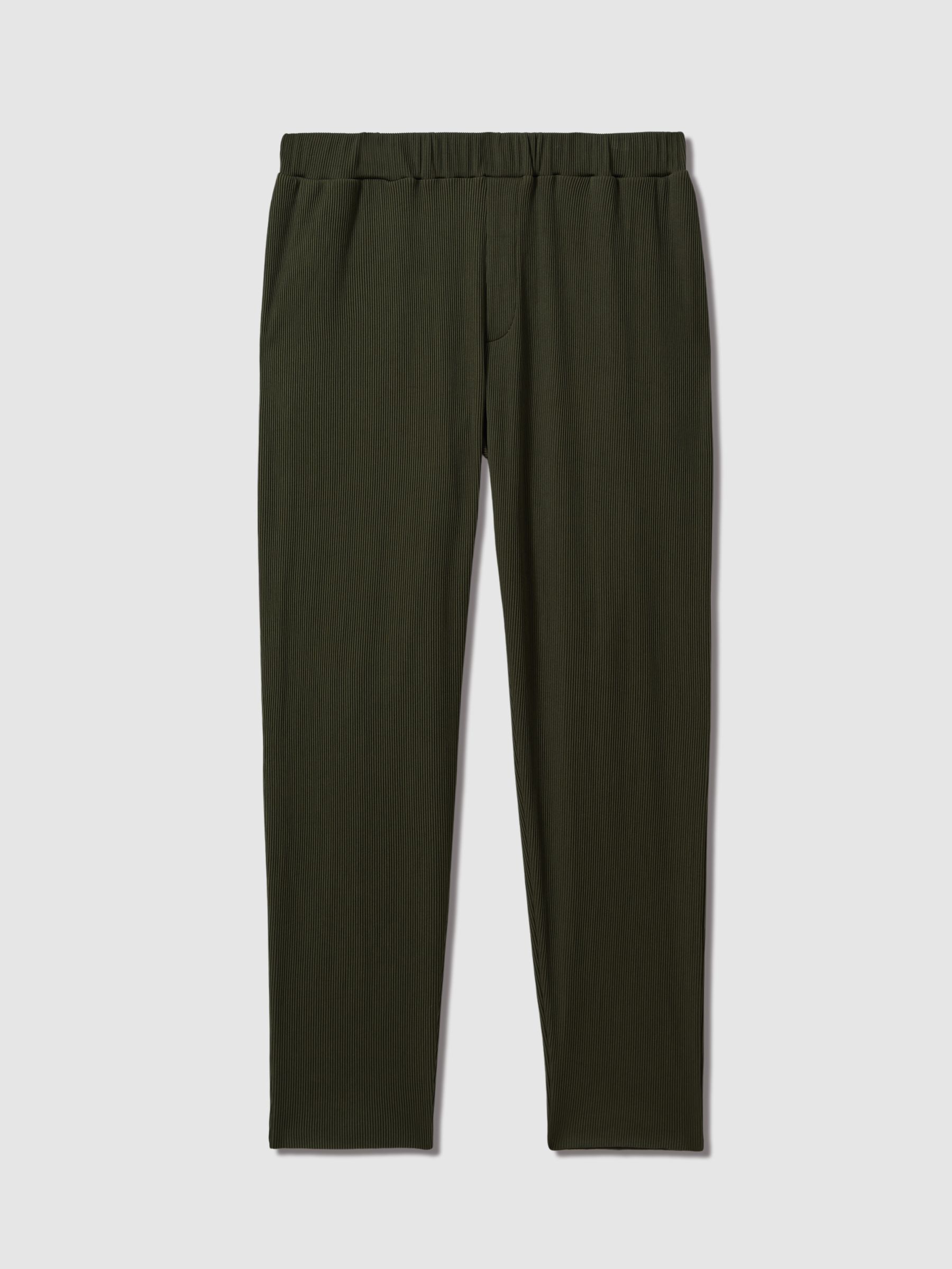 Reiss Ribbed Elasticated Waist Trousers in Green | REISS