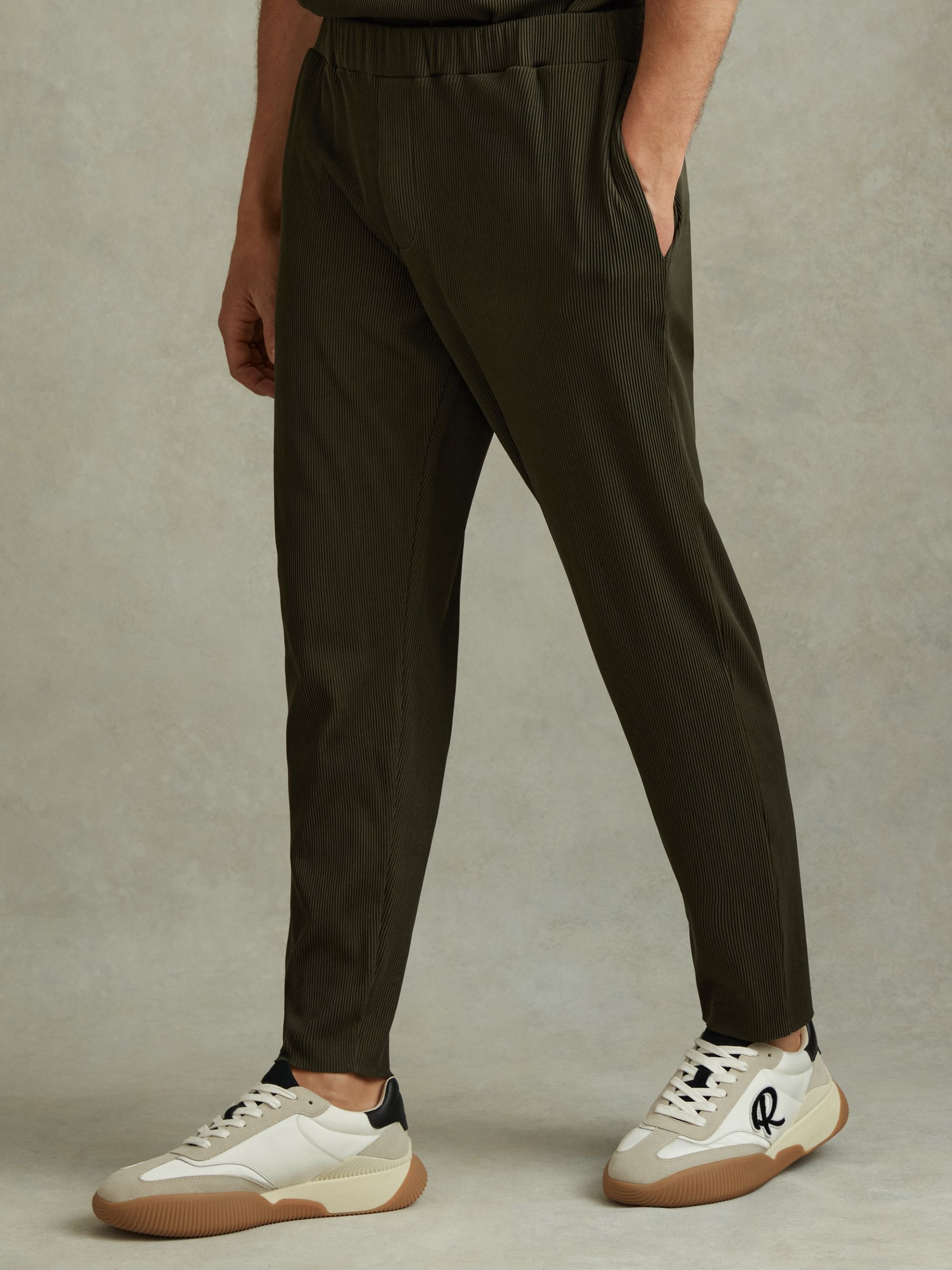 Ribbed Elasticated Waist Trousers in Green - Image 3 of 5