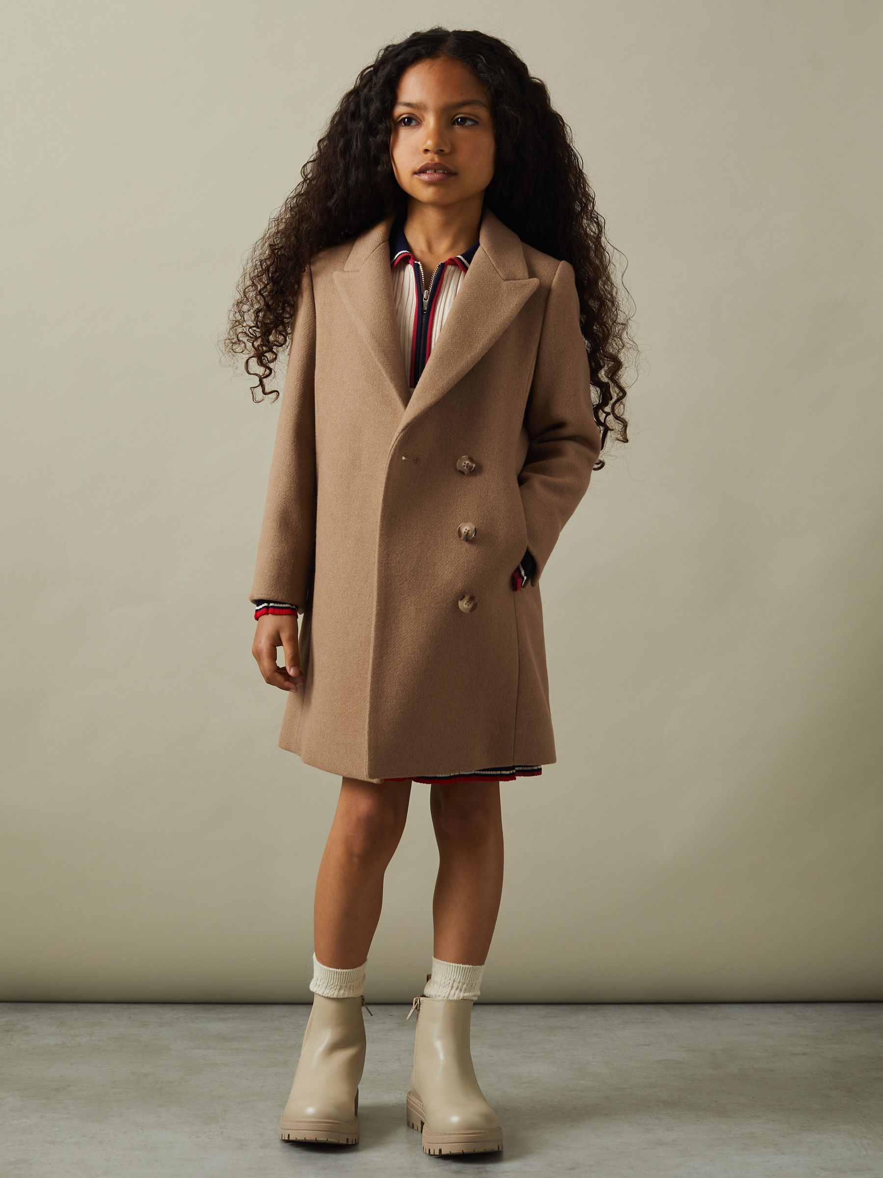 13-14 yrs Mid Length Wool Blend Coat in Camel - Image 2 of 4