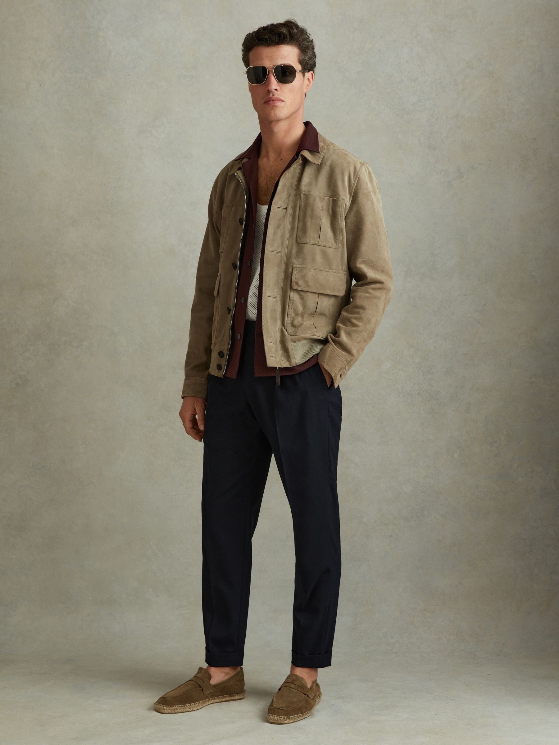 Herringbone Cuban Collar Shirt in Tobacco - Image 3 of 5