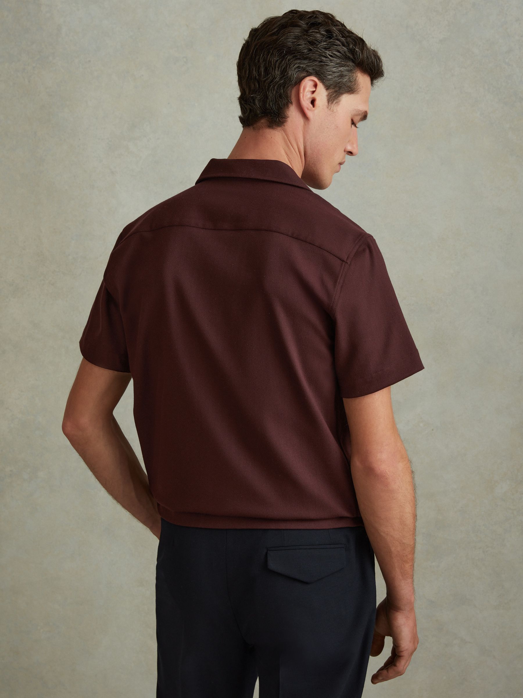 Herringbone Cuban Collar Shirt in Tobacco - Image 4 of 5