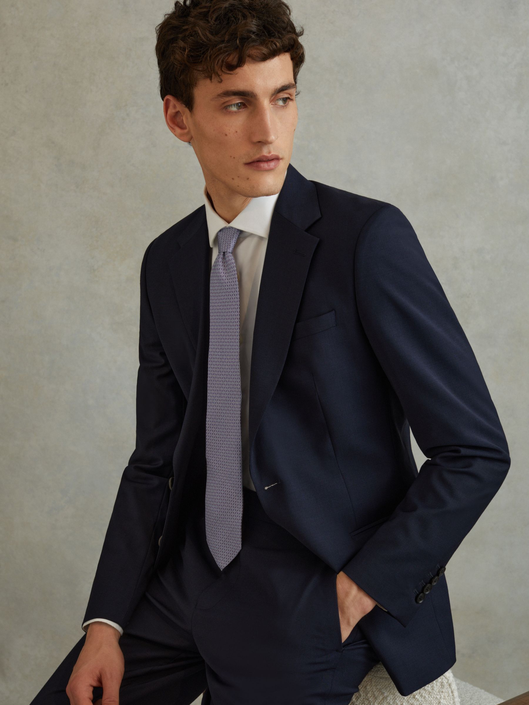 Silk Geometric Print Tie in Orchid - Image 2 of 5