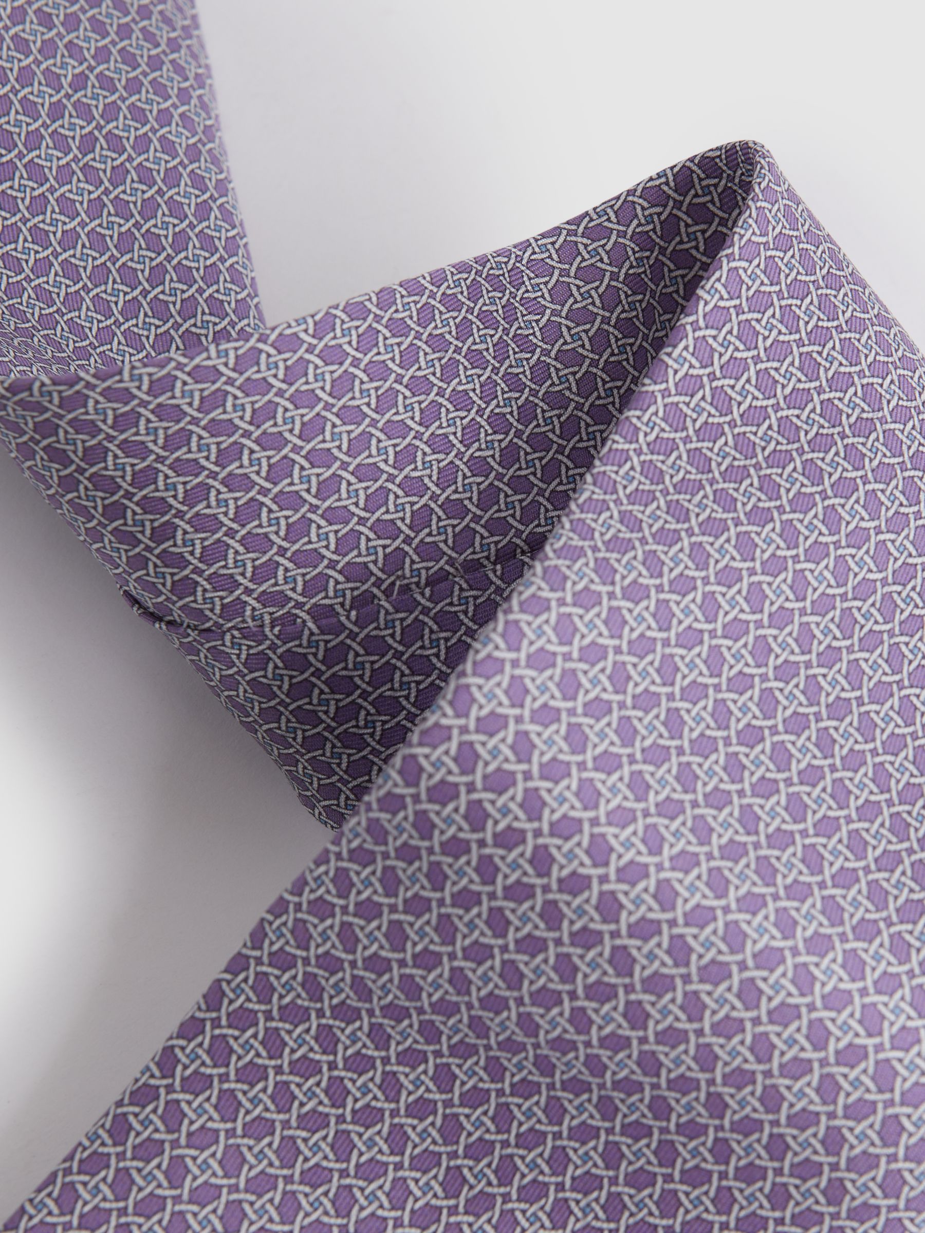 Silk Geometric Print Tie in Orchid - Image 3 of 5