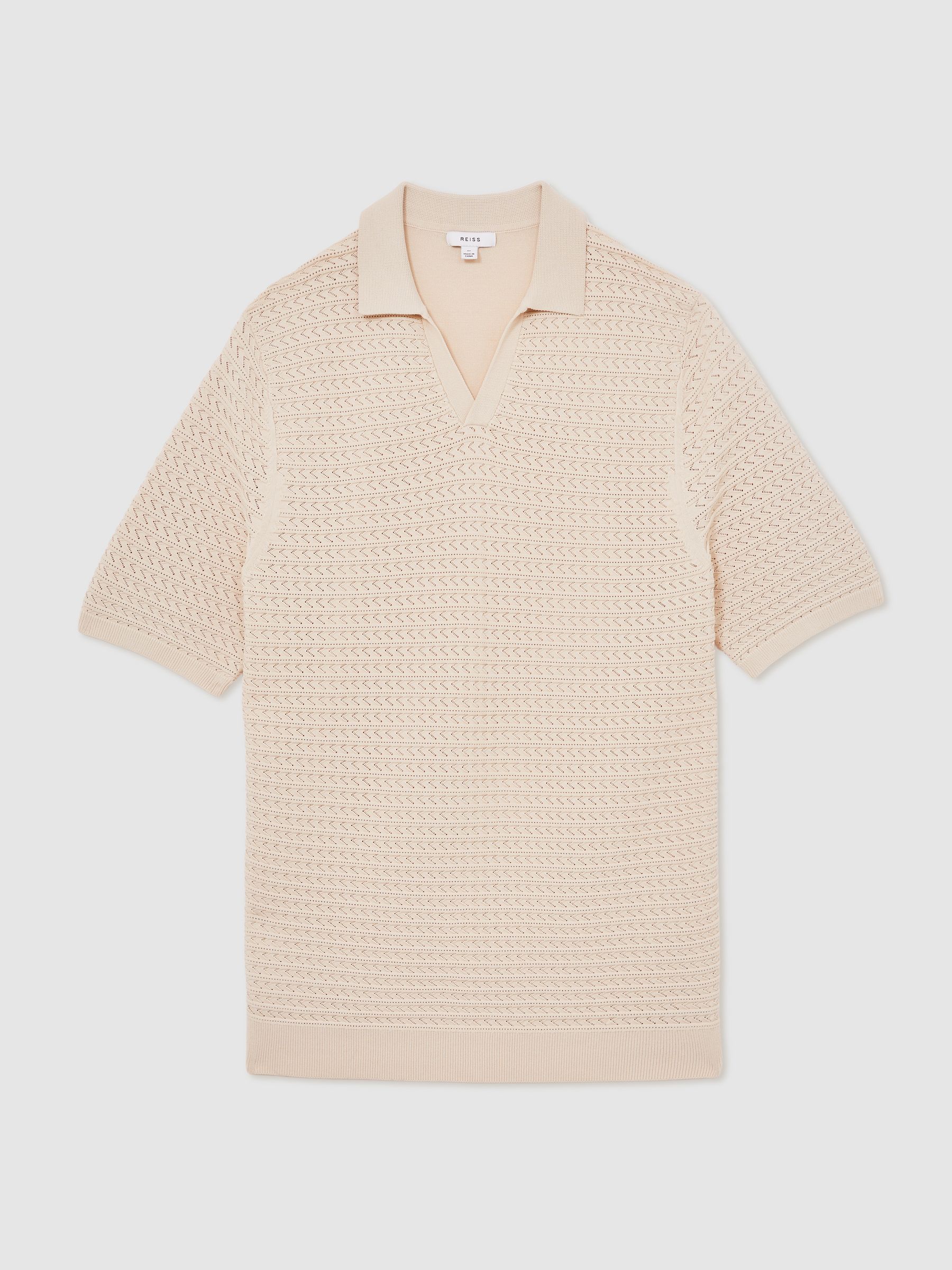 Pointelle Open-Collar Polo Shirt in Stone - Image 2 of 6