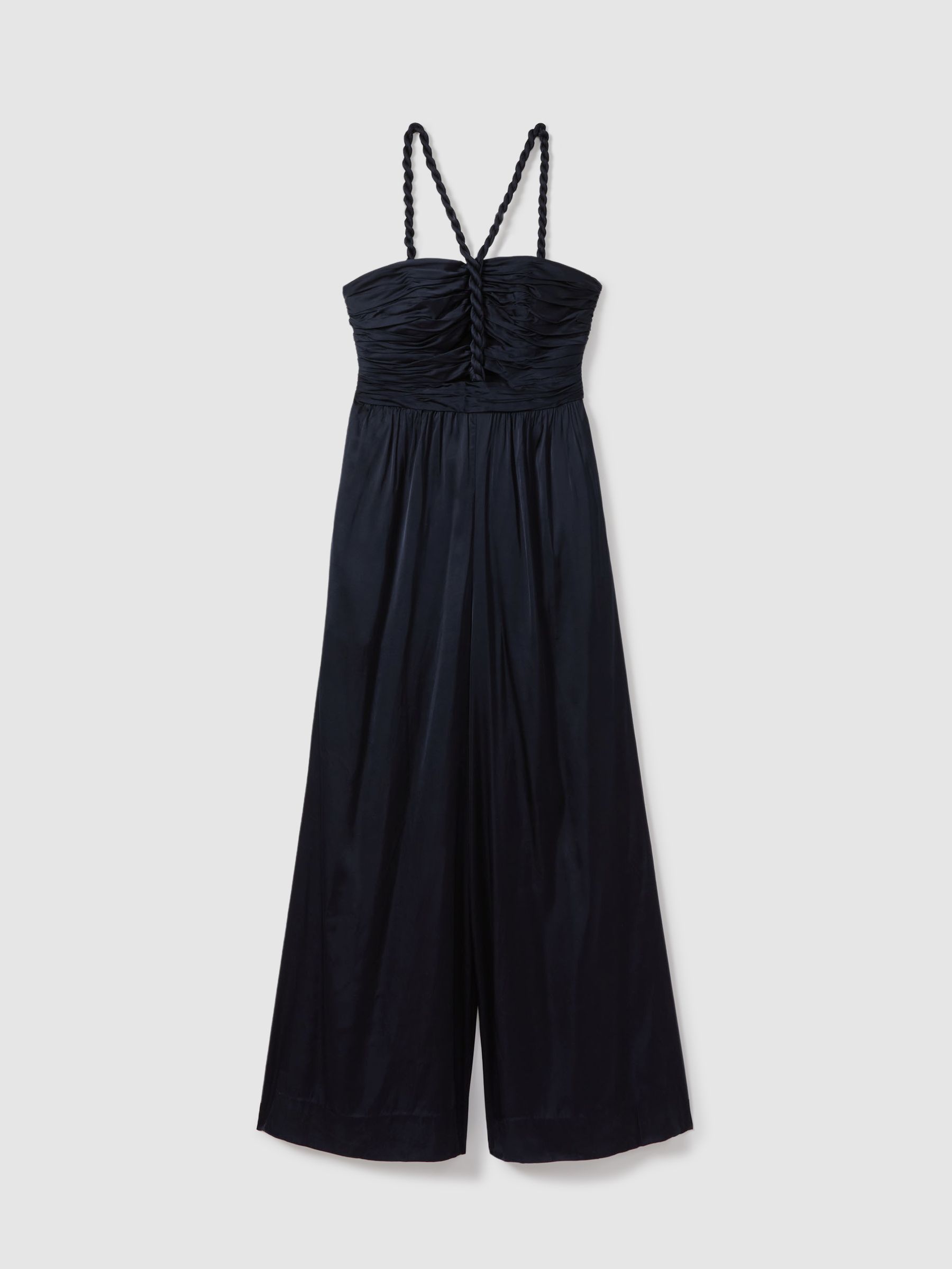 Amur Ruche Detail Wide Leg Jumpsuit in Navy - Image 2 of 6