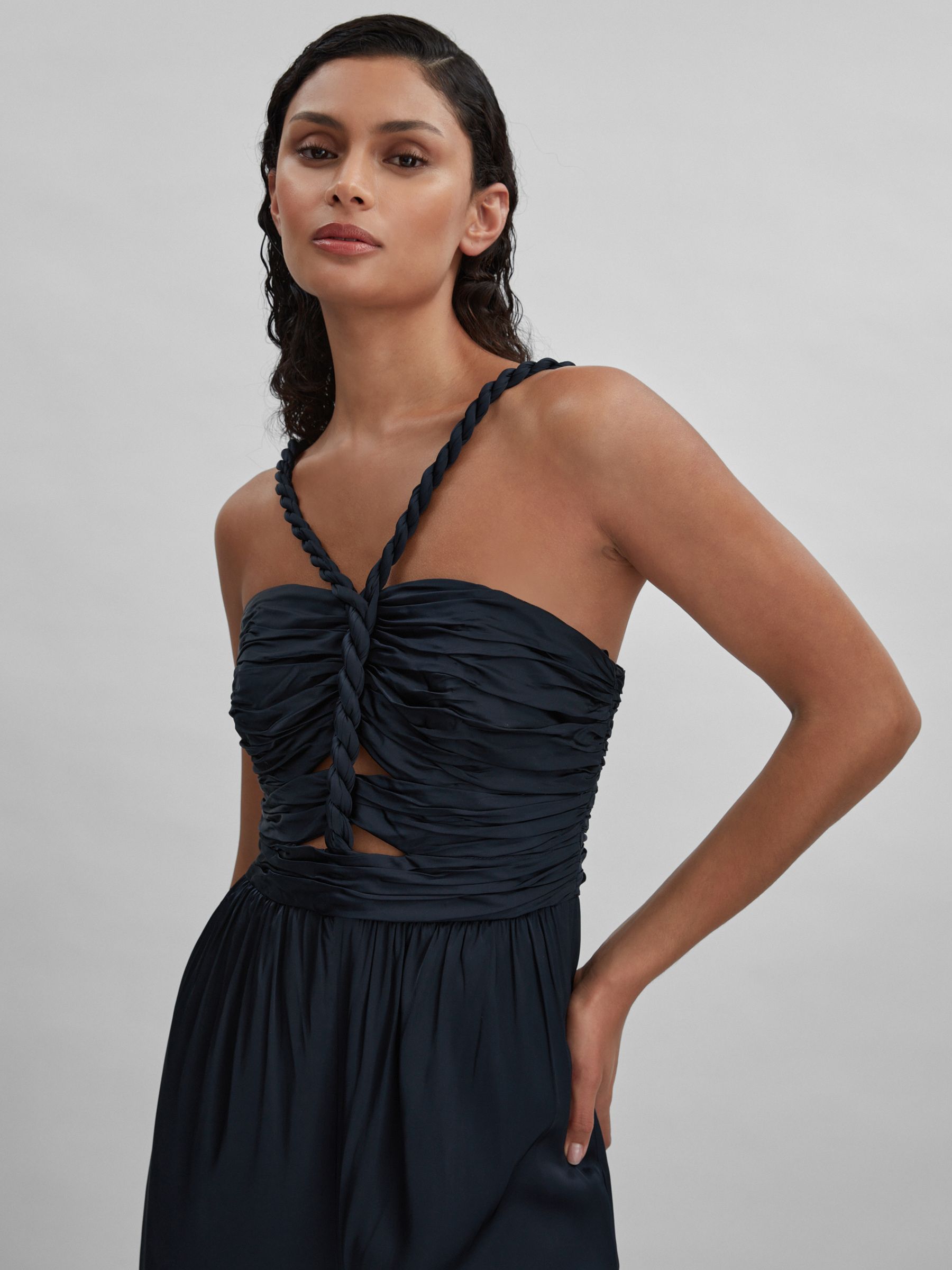Amur Ruche Detail Wide Leg Jumpsuit in Navy - Image 3 of 6