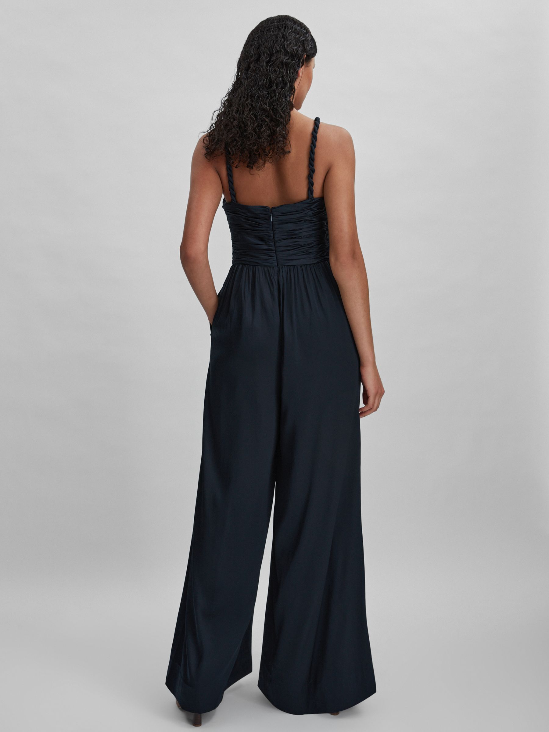 Amur Ruche Detail Wide Leg Jumpsuit in Navy - Image 5 of 6