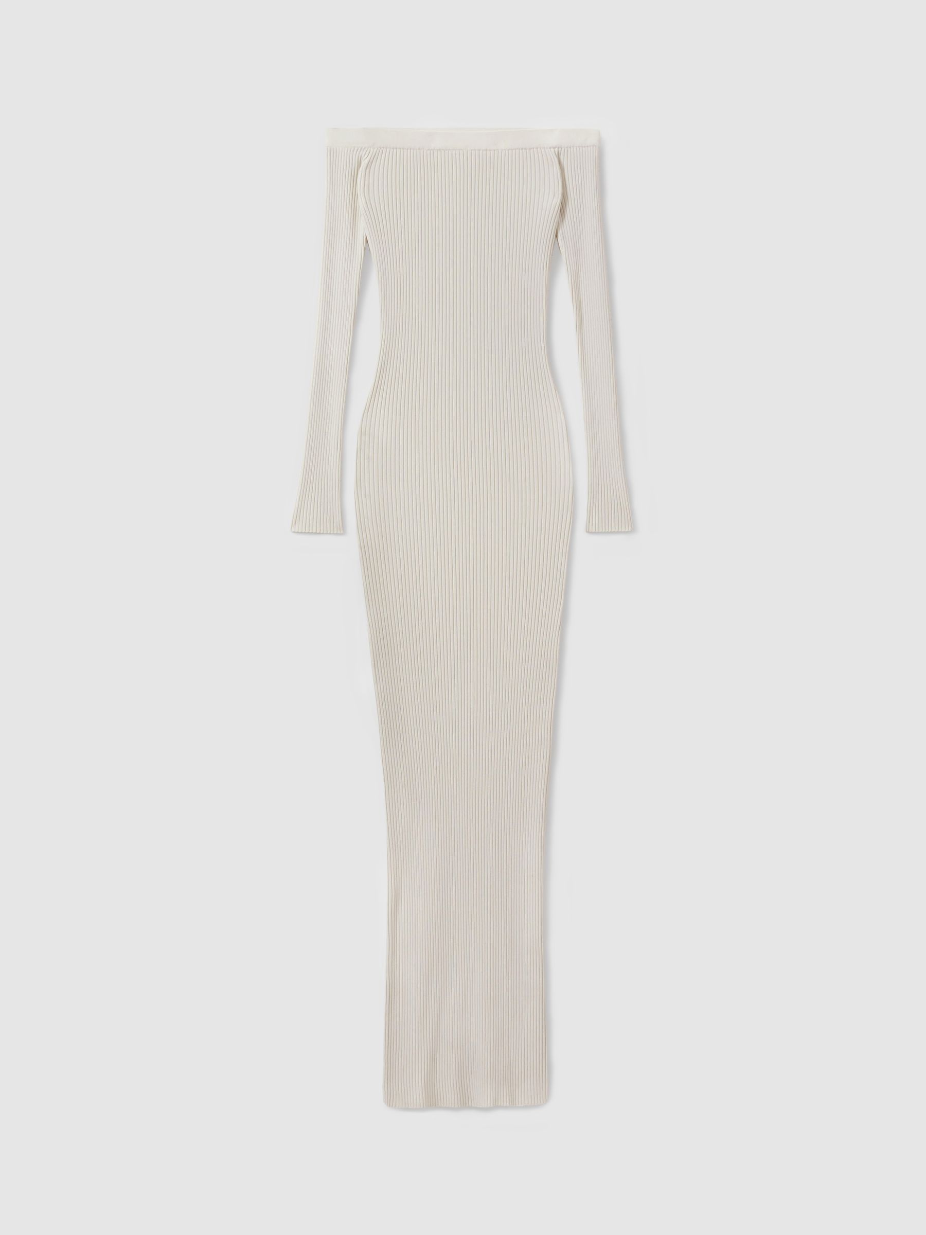Good American Ribbed Off The Shoulder Maxi Dress in Cloud White - Image 2 of 4