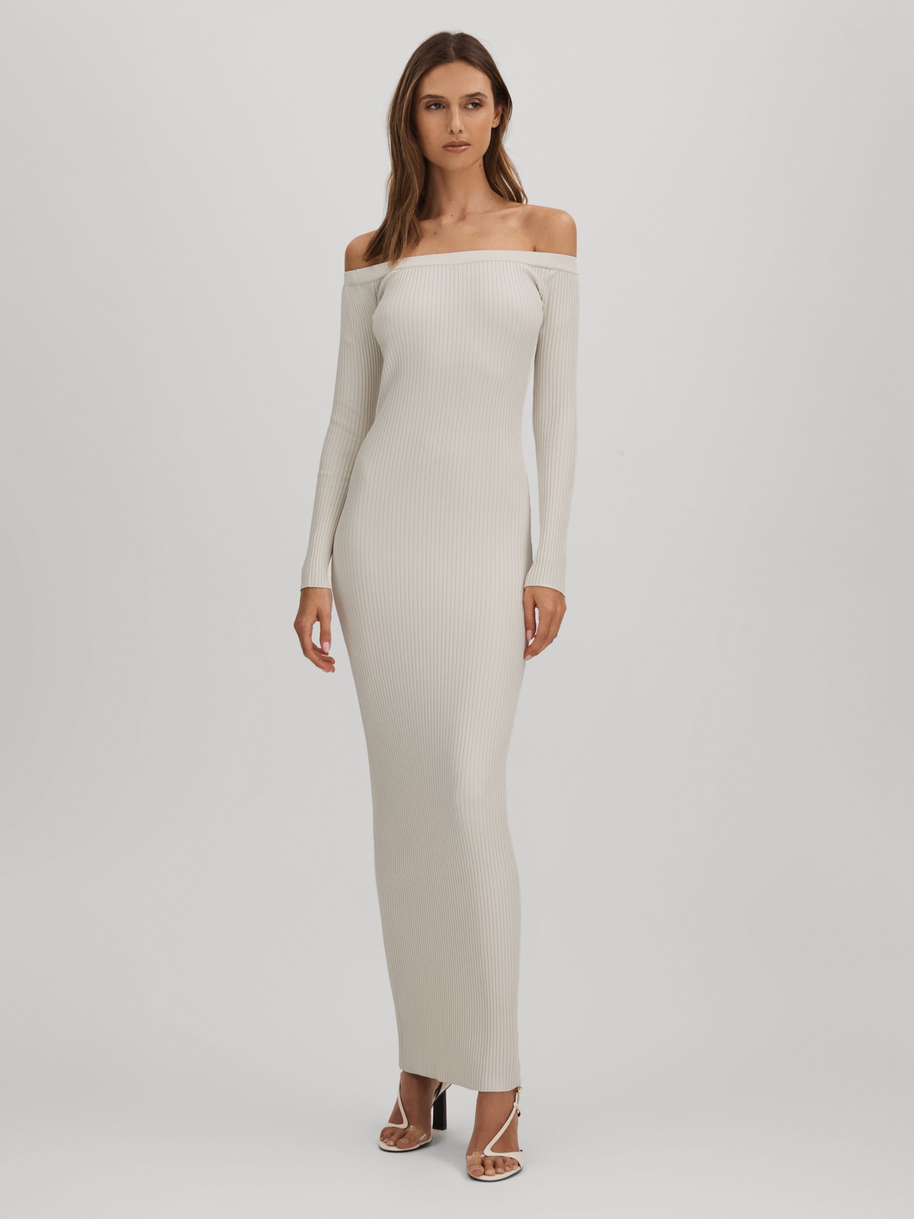 Good American Ribbed Off The Shoulder Maxi Dress in Cloud White - Image 3 of 4