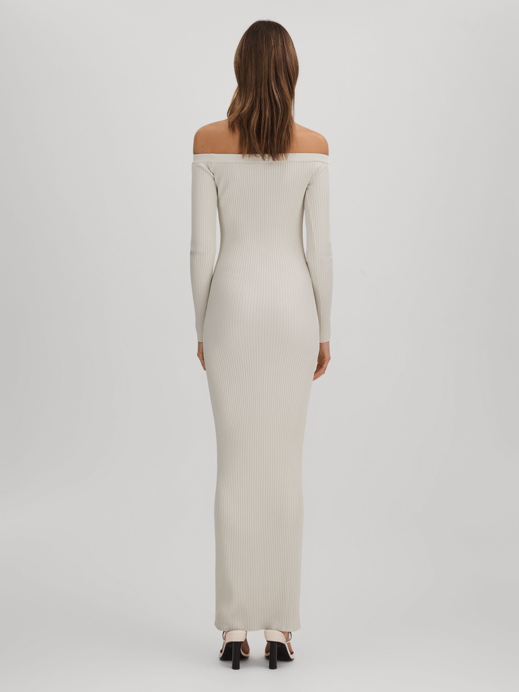 Good American Ribbed Off The Shoulder Maxi Dress in Cloud White - Image 4 of 4
