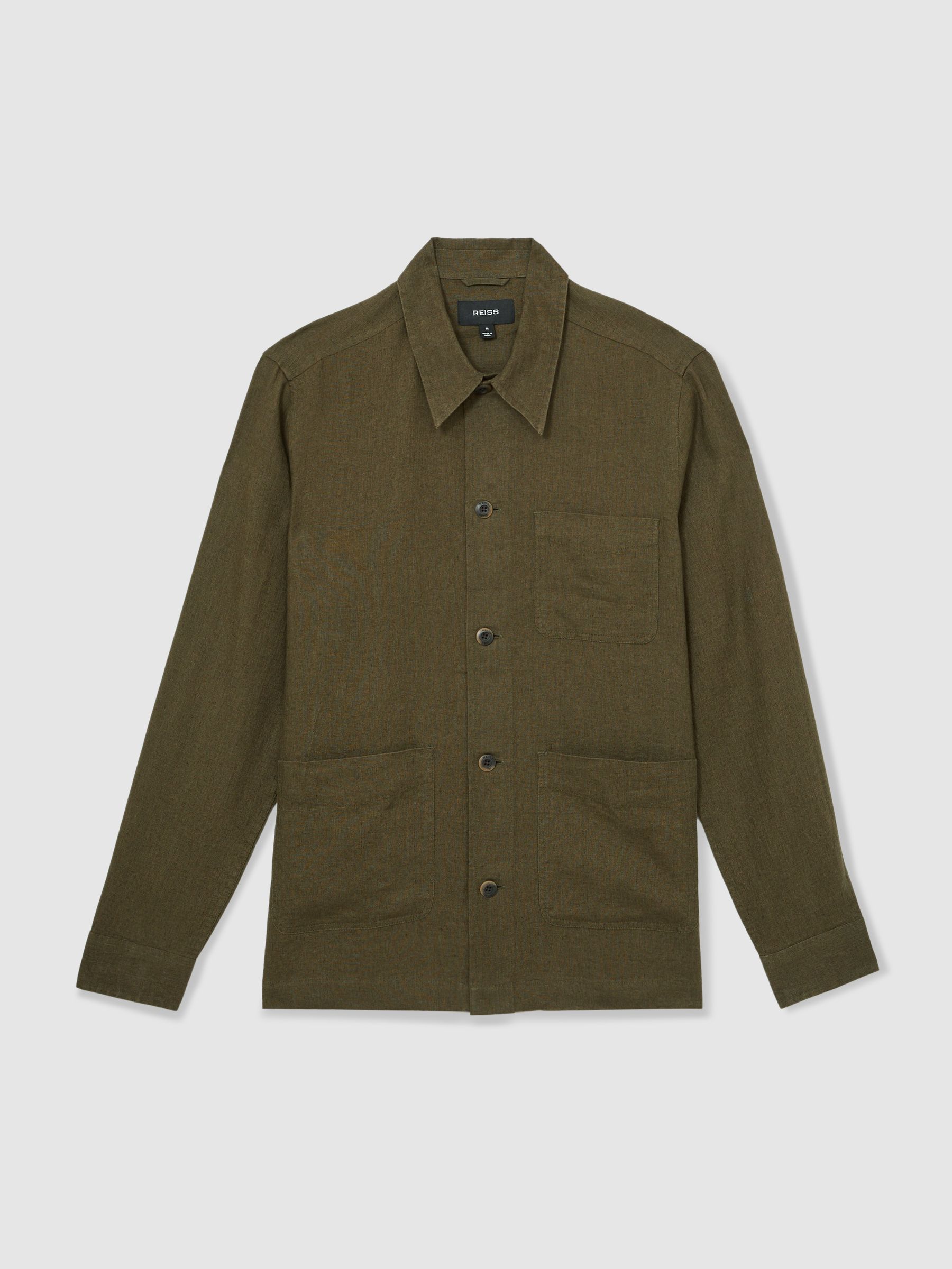 Linen Worker Jacket in Khaki - Image 2 of 7
