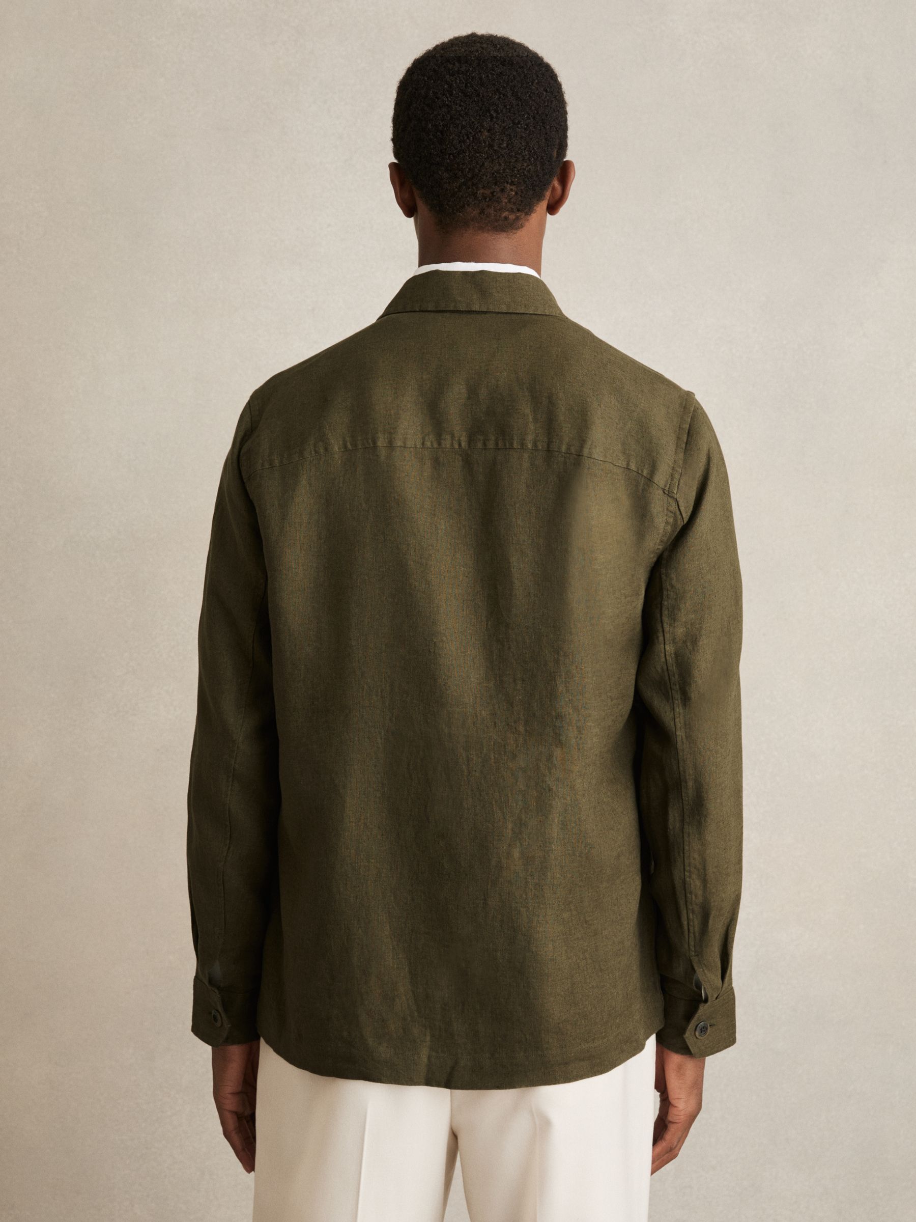 Linen Worker Jacket in Khaki - Image 5 of 7