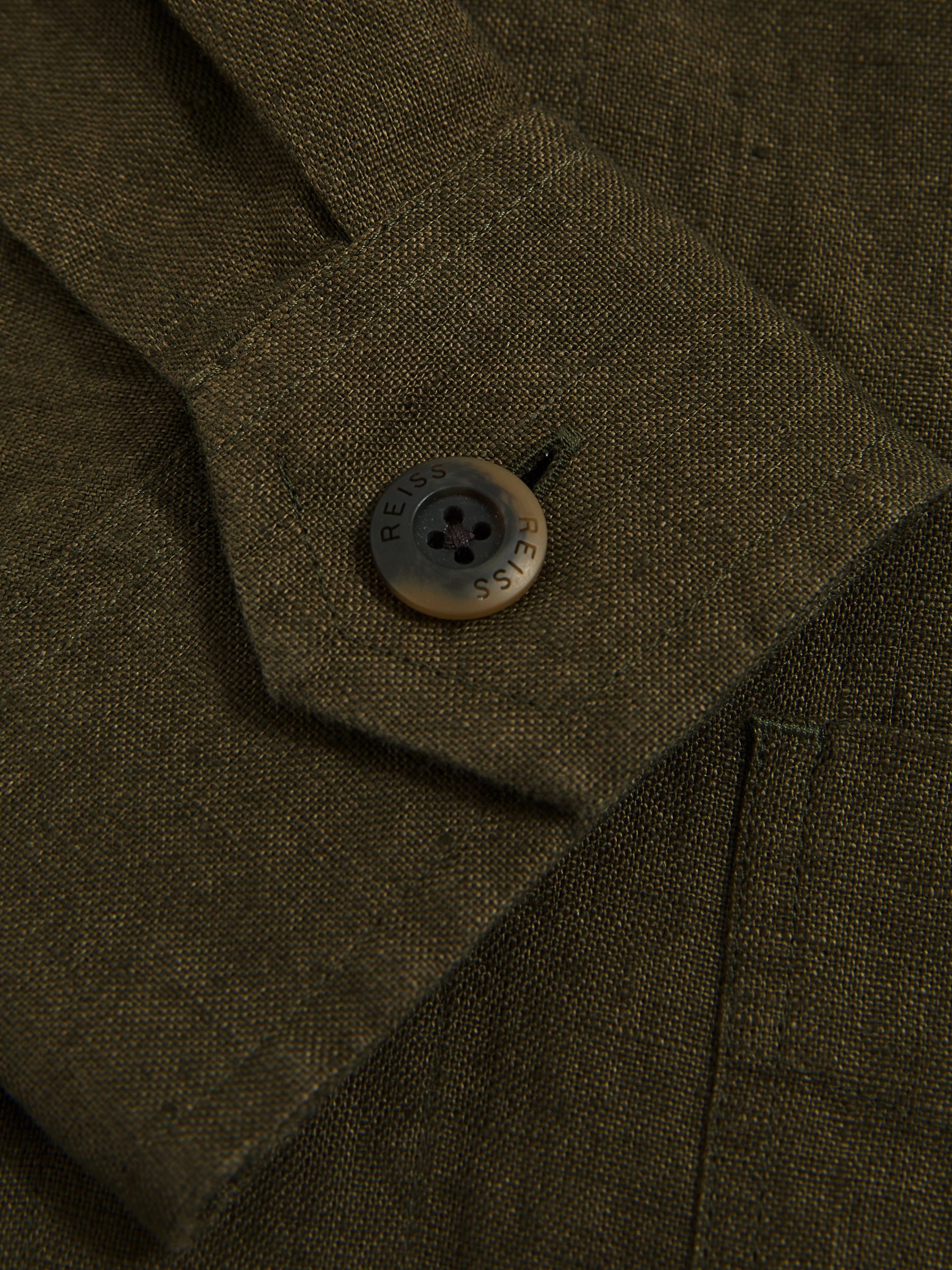 Linen Worker Jacket in Khaki - Image 7 of 7