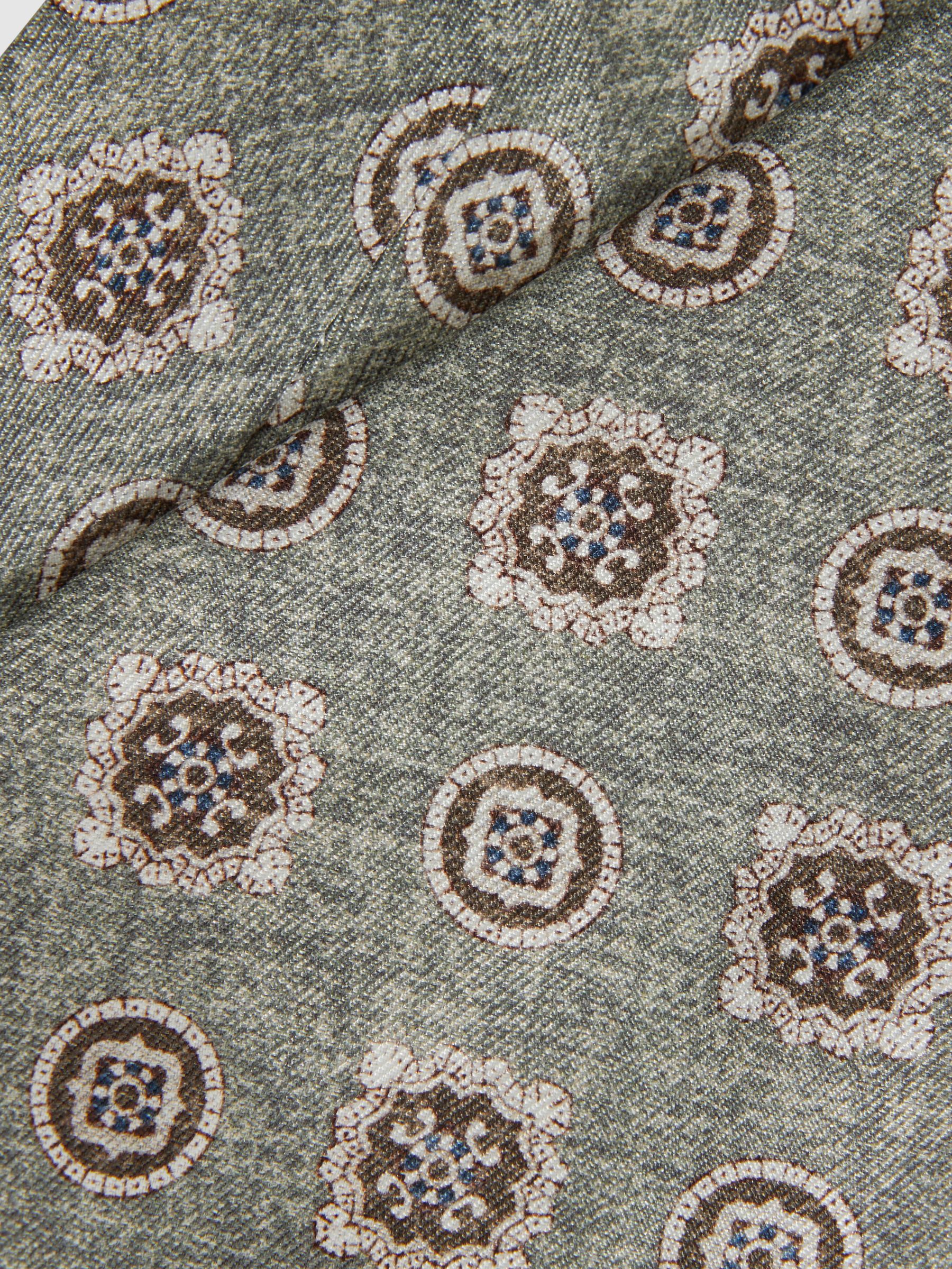 Silk Medallion Print Tie in Sage Melange - Image 4 of 5