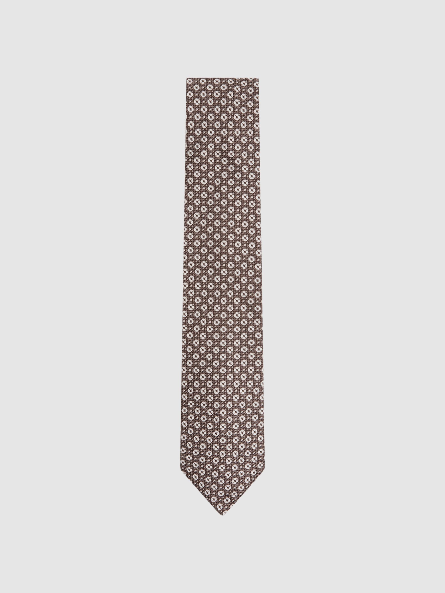 Silk Medallion Print Tie in Brown Melange - Image 1 of 5