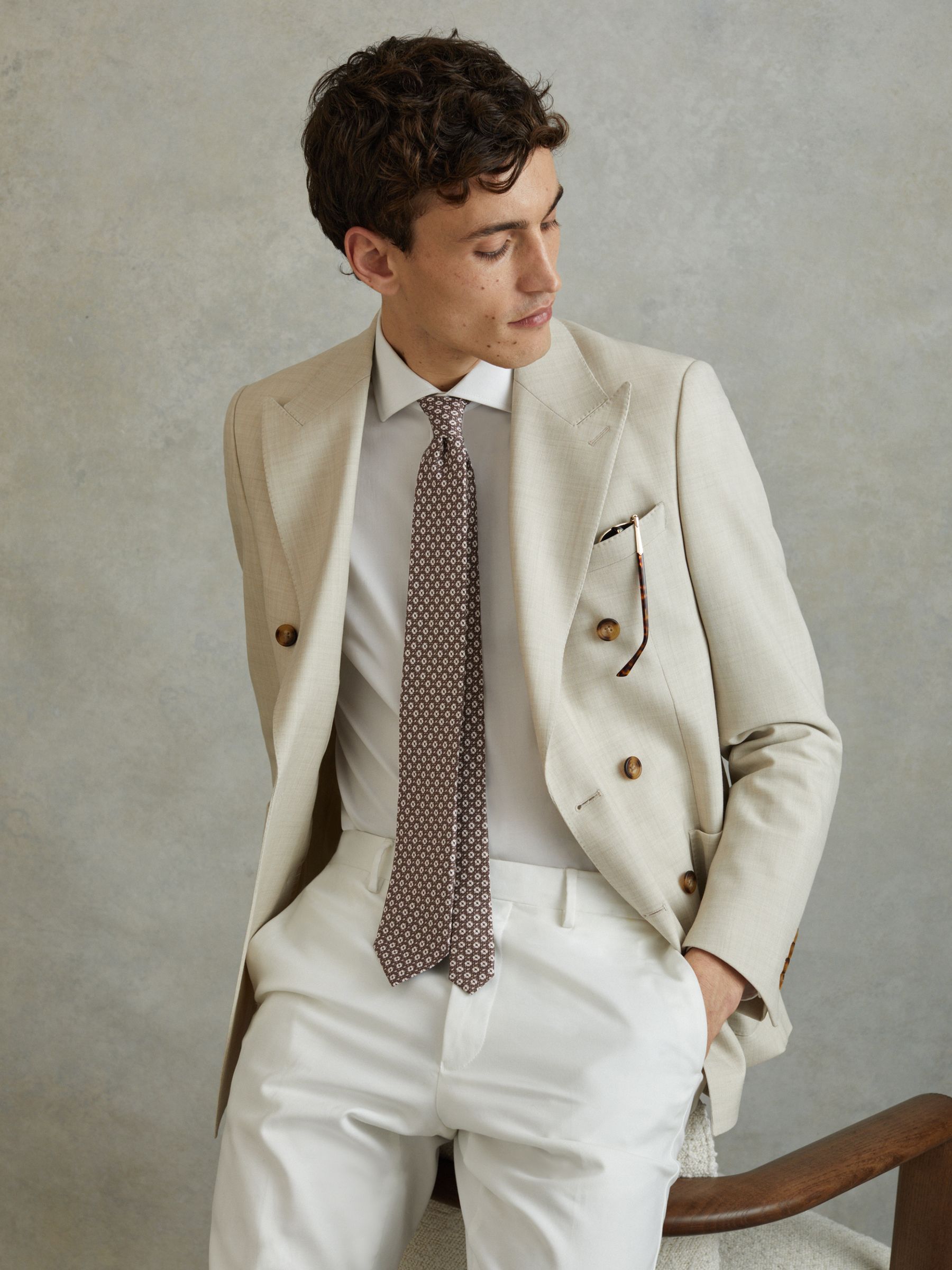 Silk Medallion Print Tie in Brown Melange - Image 2 of 5