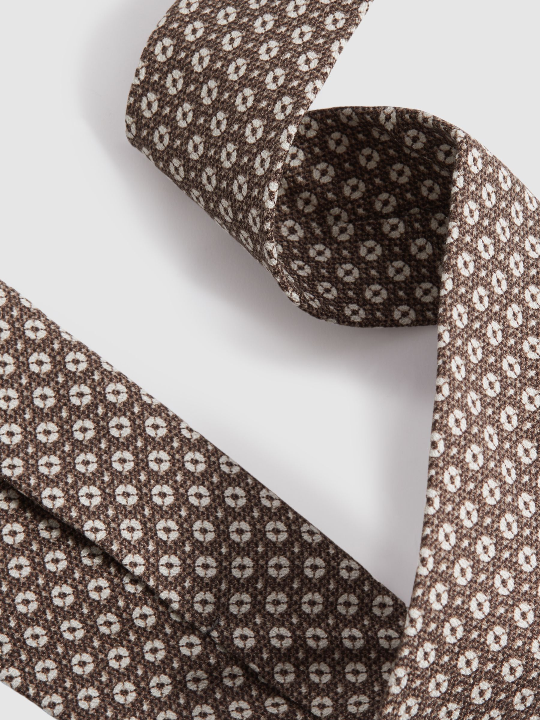Silk Medallion Print Tie in Brown Melange - Image 3 of 5