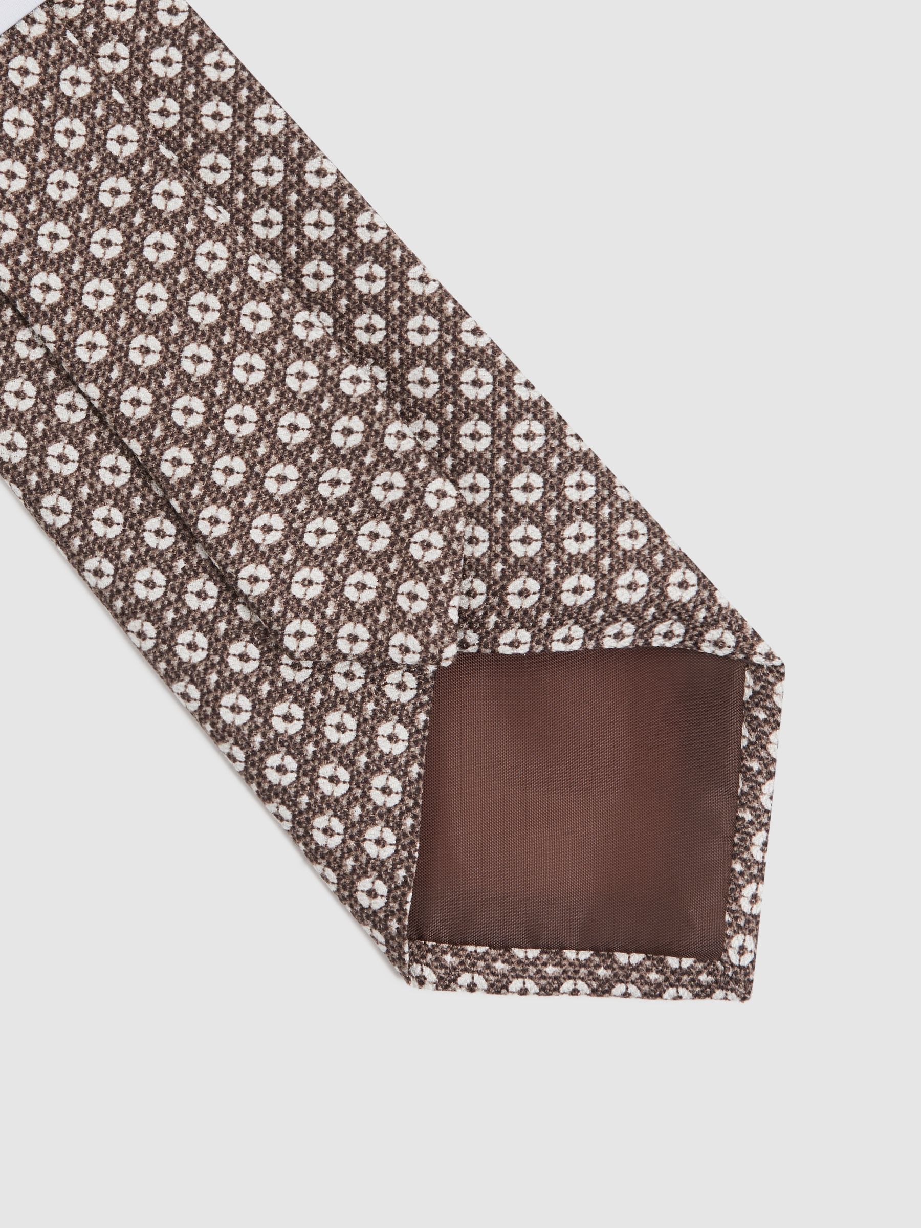 Silk Medallion Print Tie in Brown Melange - Image 4 of 5