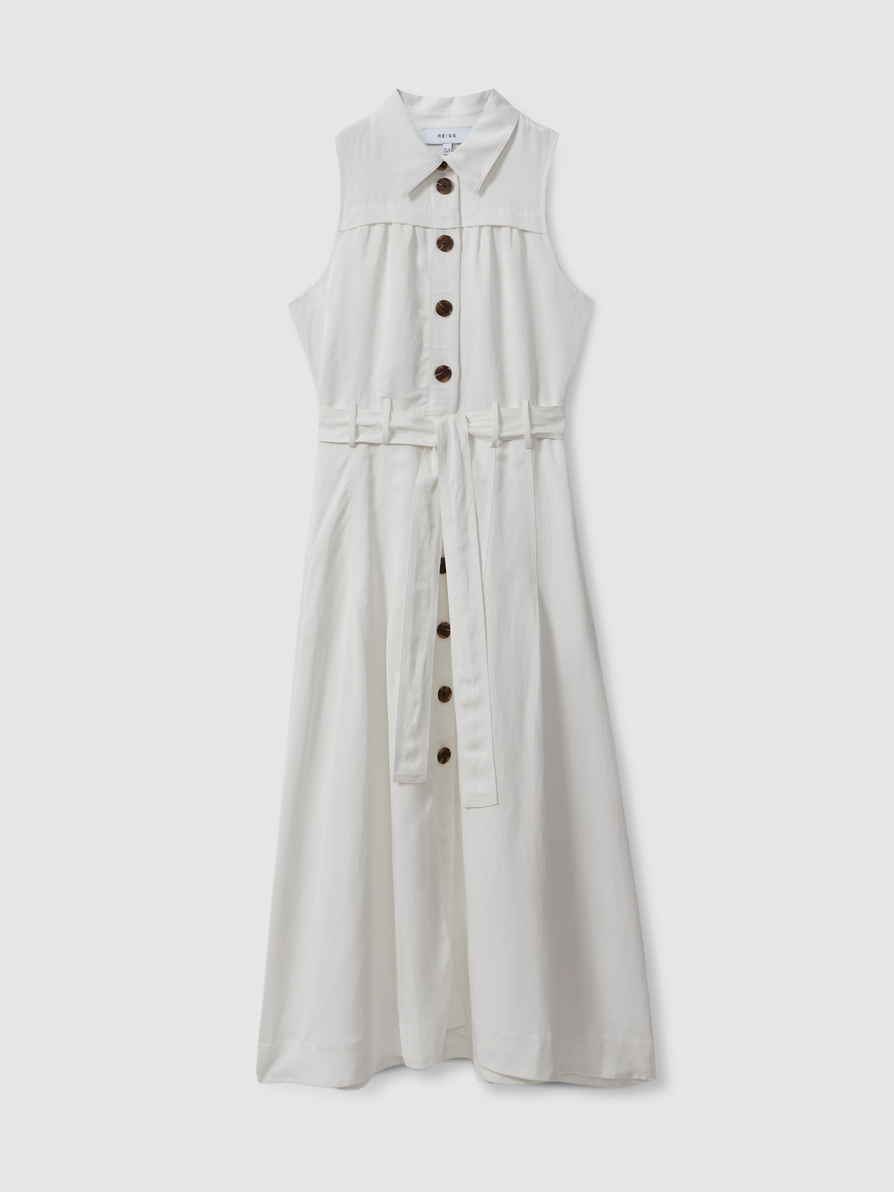 Petite Viscose-Linen Belted Midi Dress in White - Image 2 of 7