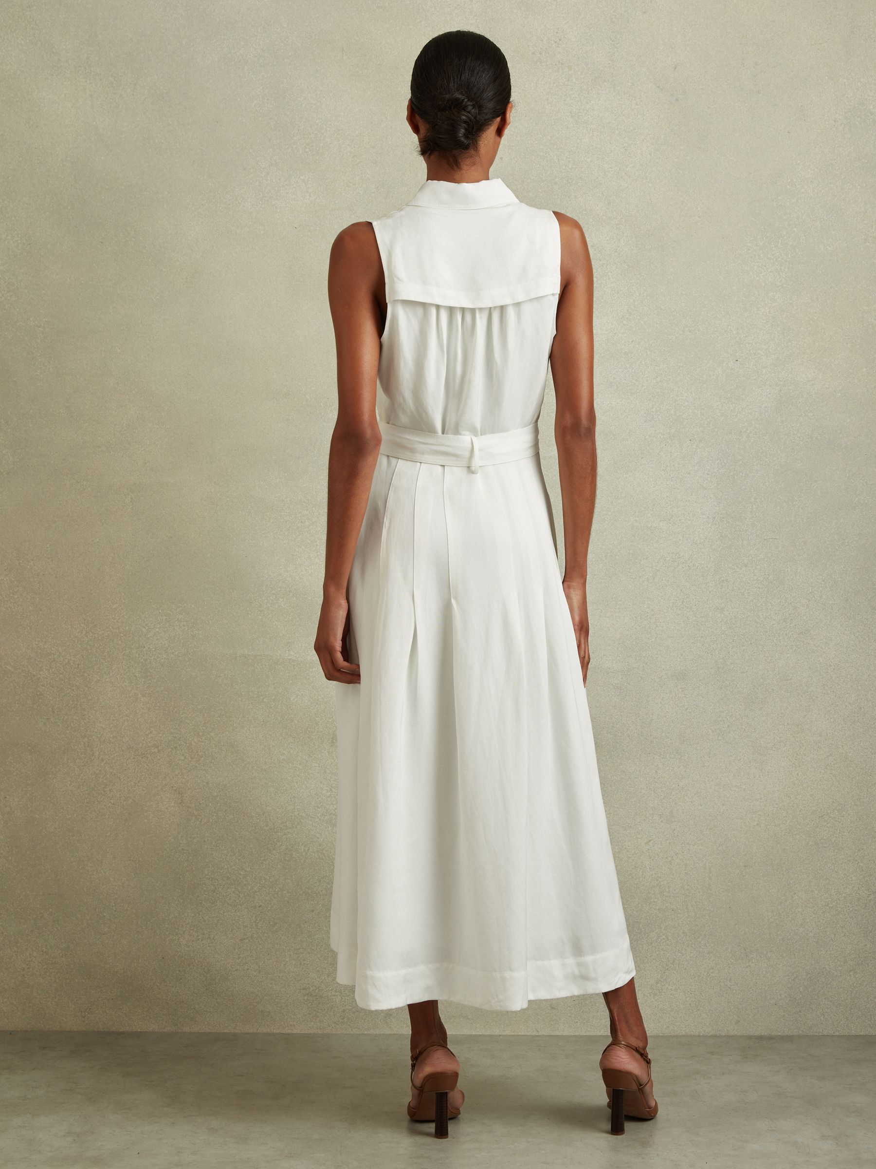 Petite Viscose-Linen Belted Midi Dress in White - Image 5 of 7