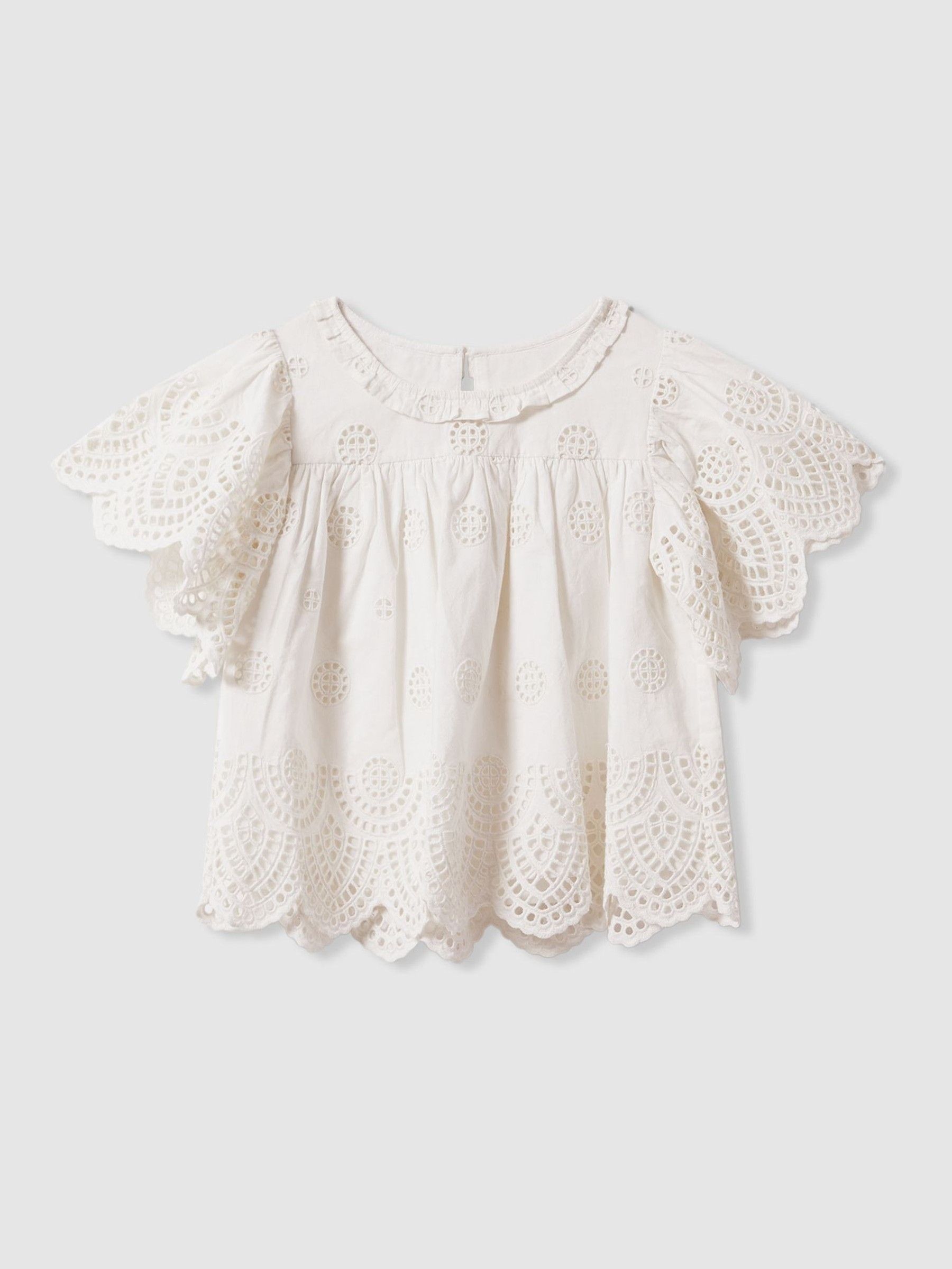 4-9 yrs Cotton Broderie Blouse in Ivory - Image 2 of 4