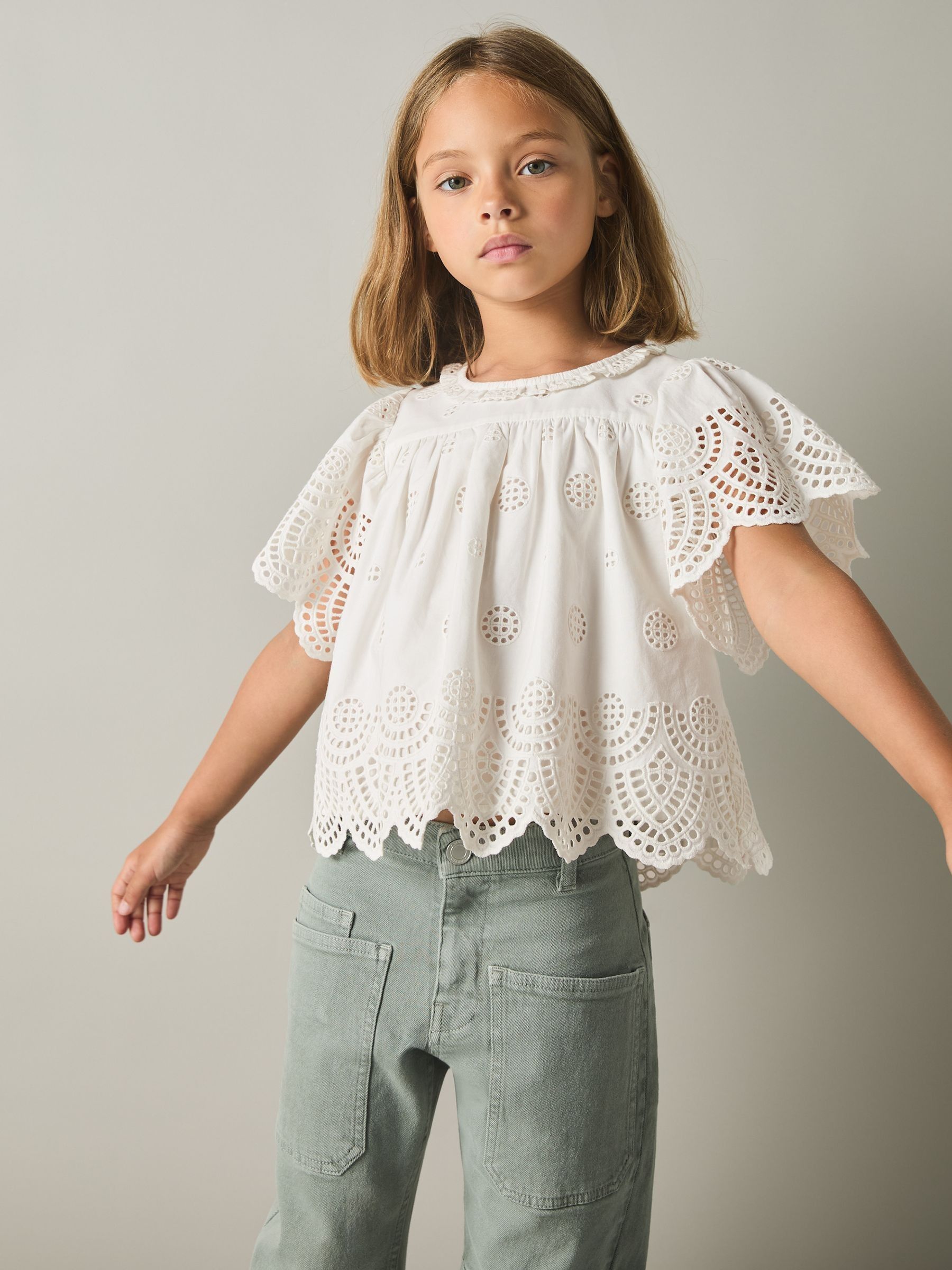 4-9 yrs Cotton Broderie Blouse in Ivory - Image 3 of 4