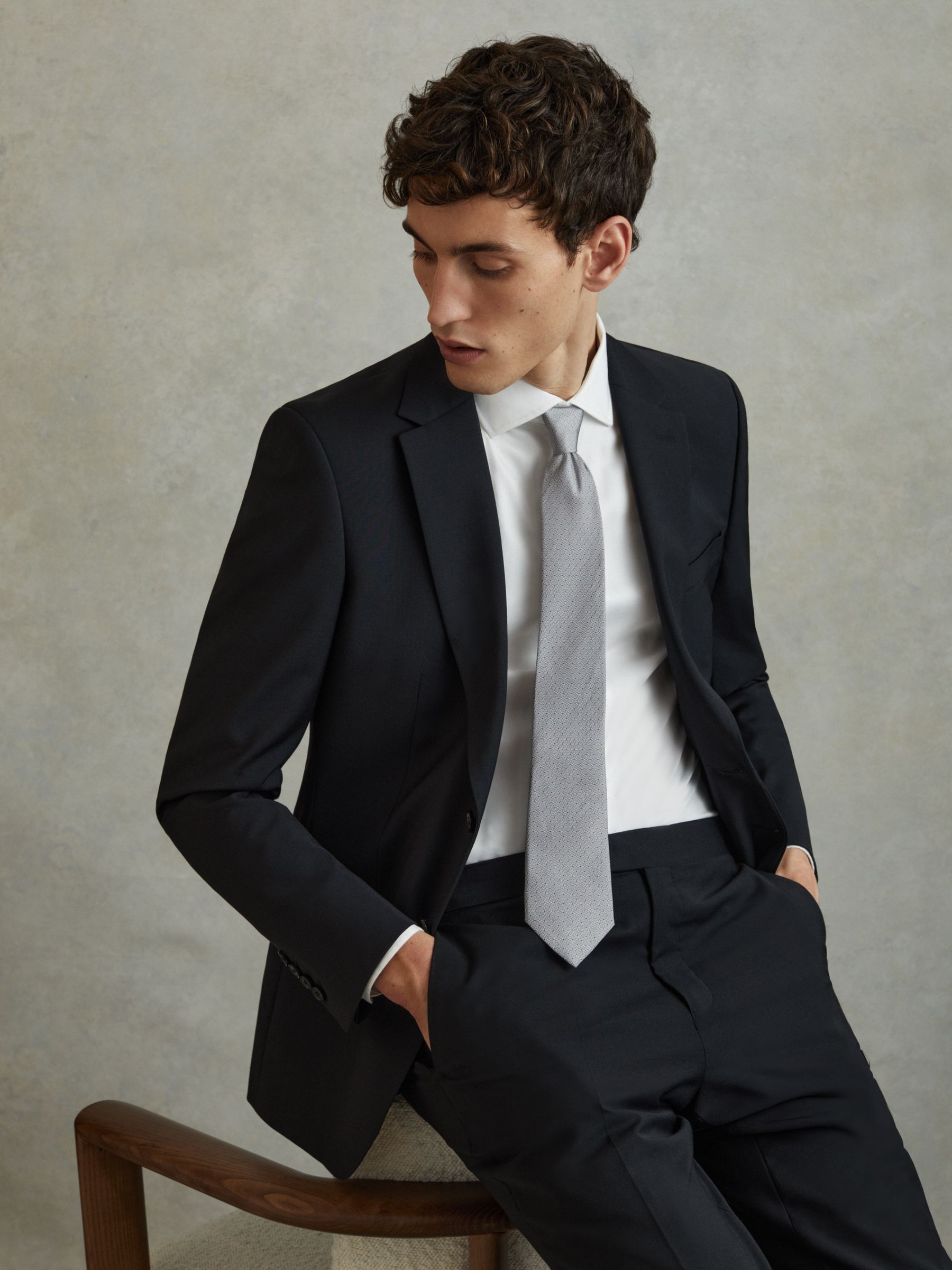 Silk Geometric Print Tie in Pistachio - Image 2 of 5