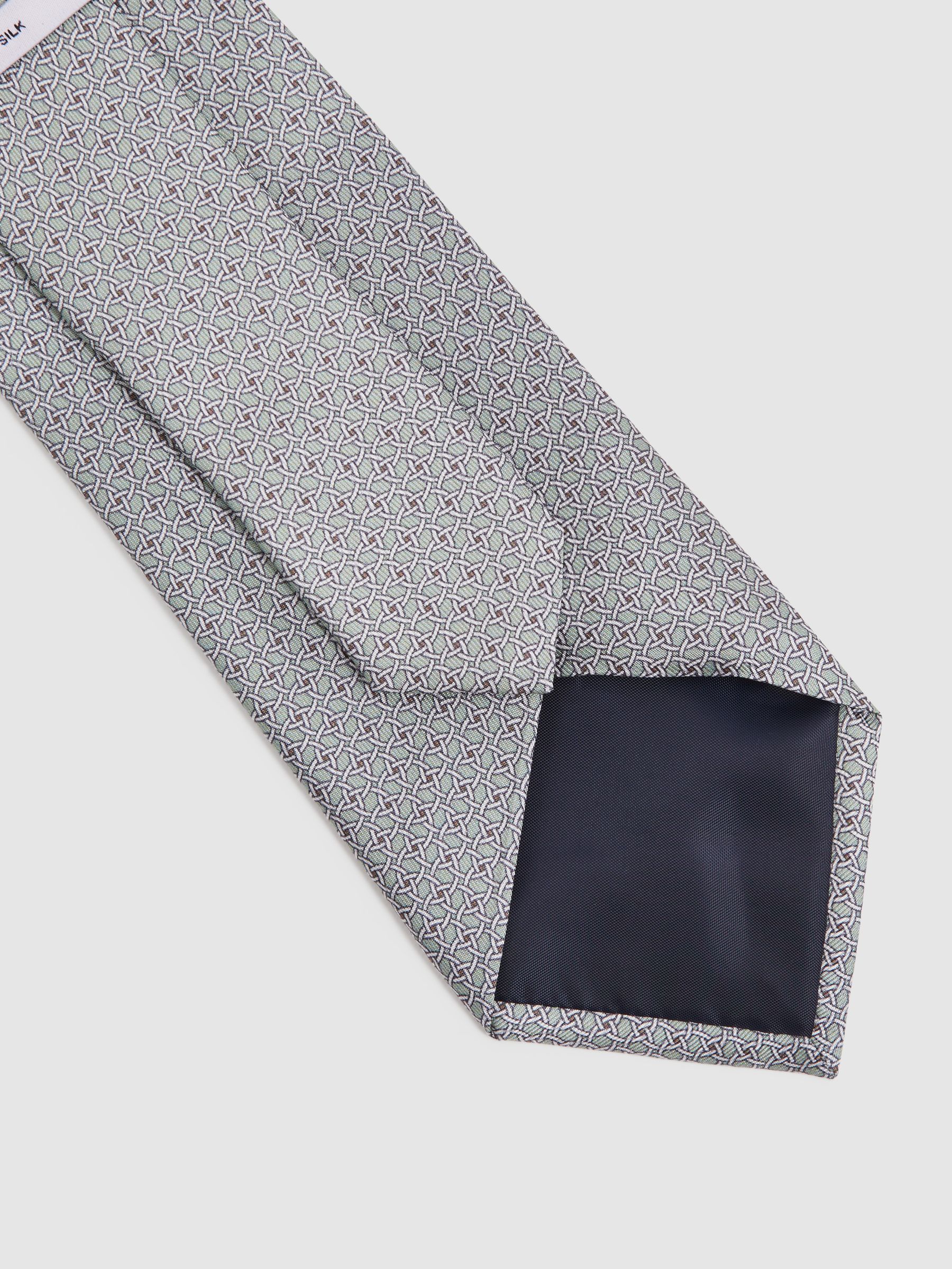 Silk Geometric Print Tie in Pistachio - Image 4 of 5