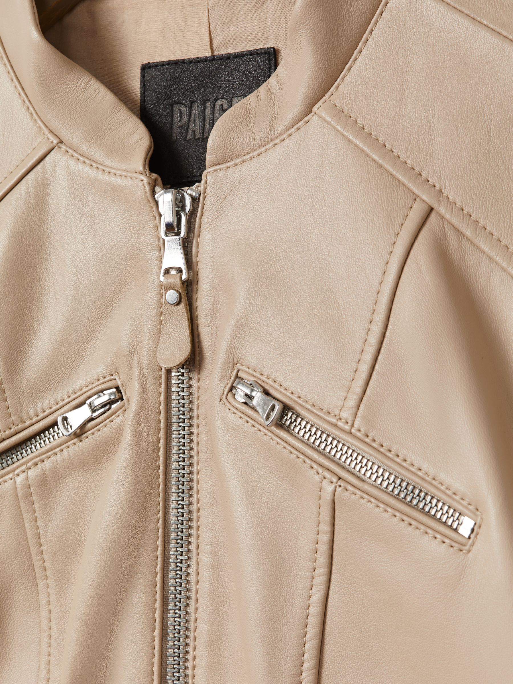 Paige Cropped Leather Jacket in Cream - Image 6 of 6