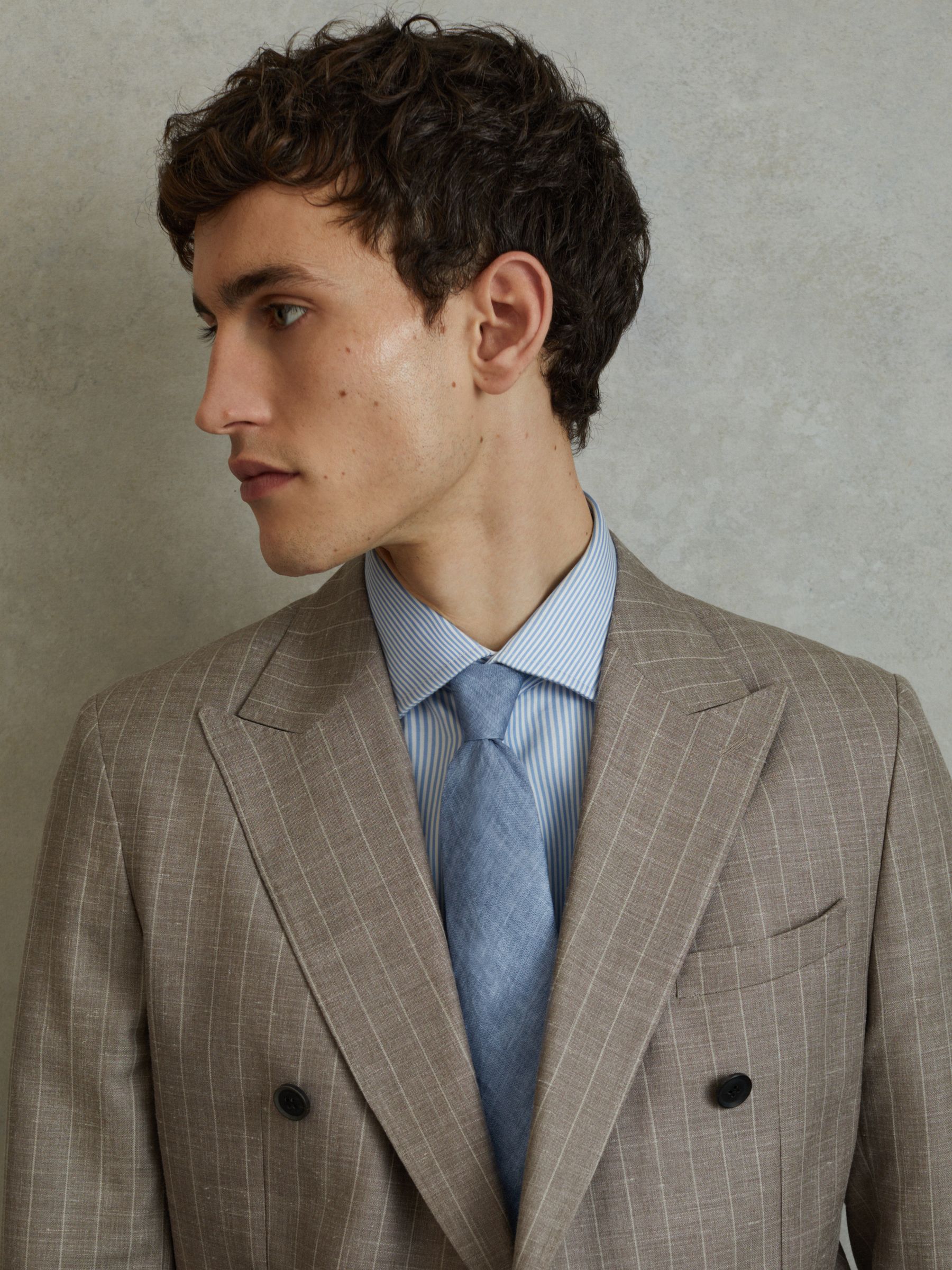 Linen Tie in Denim Melange - Image 2 of 5