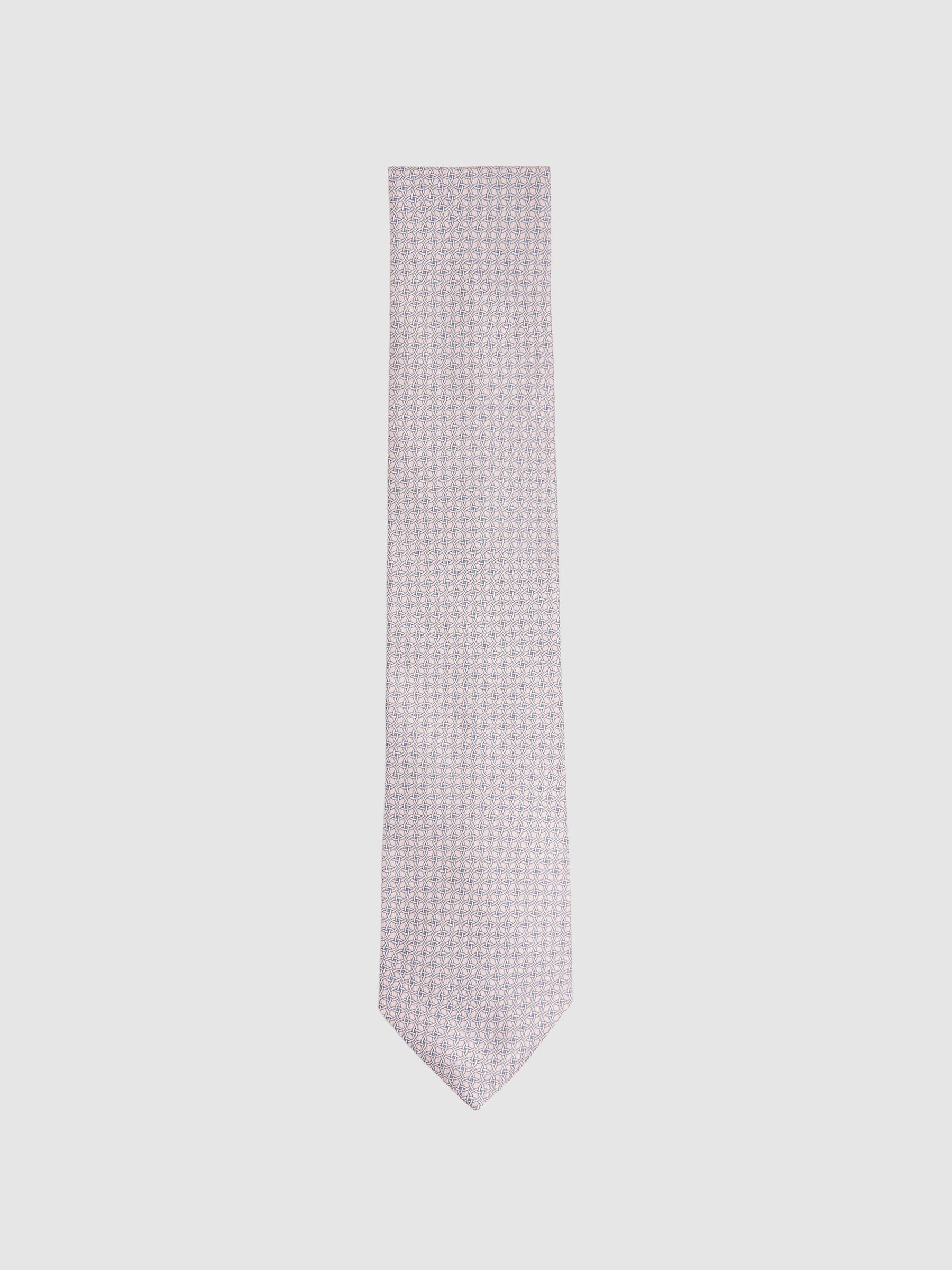 Silk Geometric Print Tie in Soft Rose - Image 1 of 5