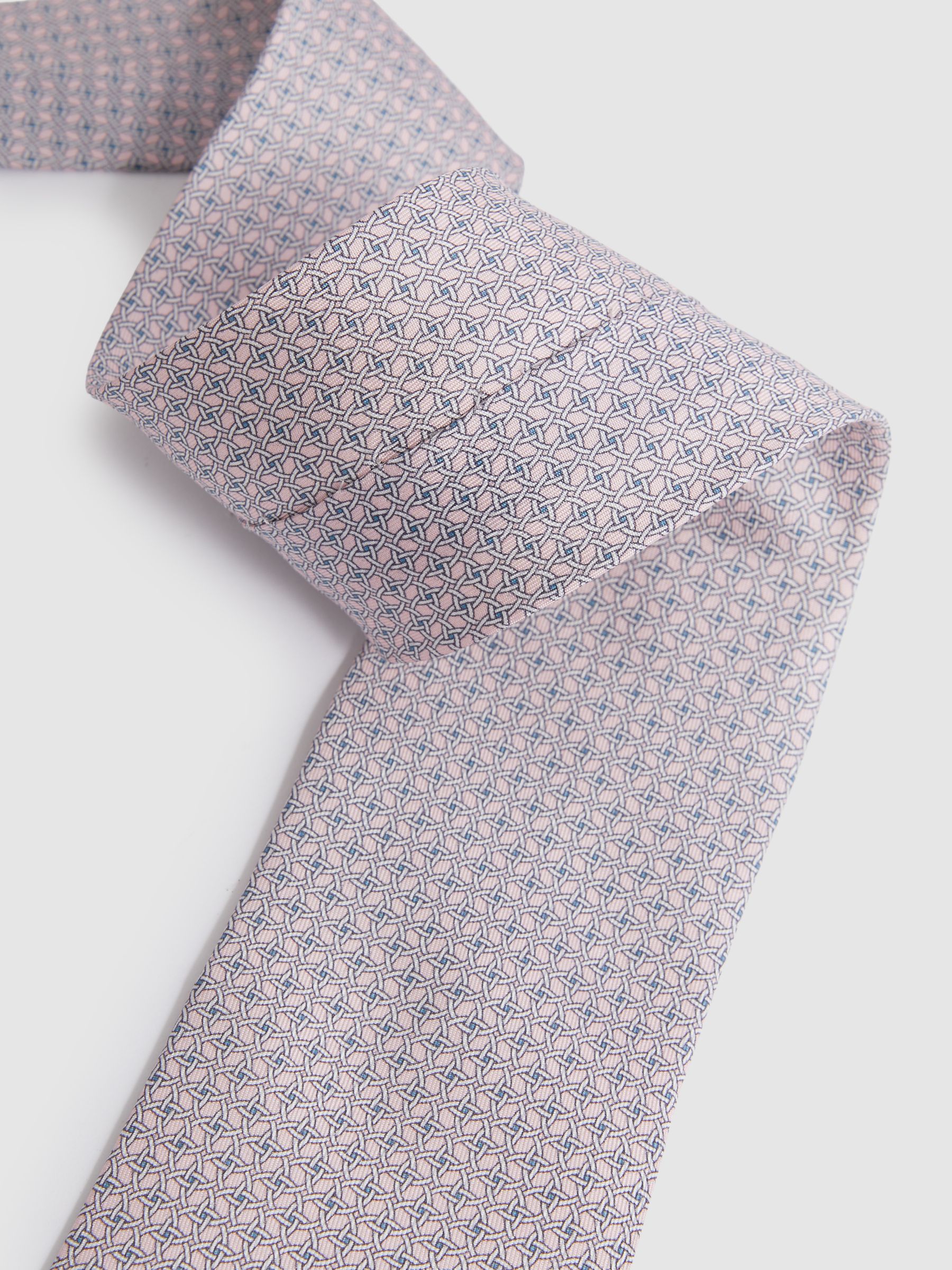 Silk Geometric Print Tie in Soft Rose - Image 3 of 5
