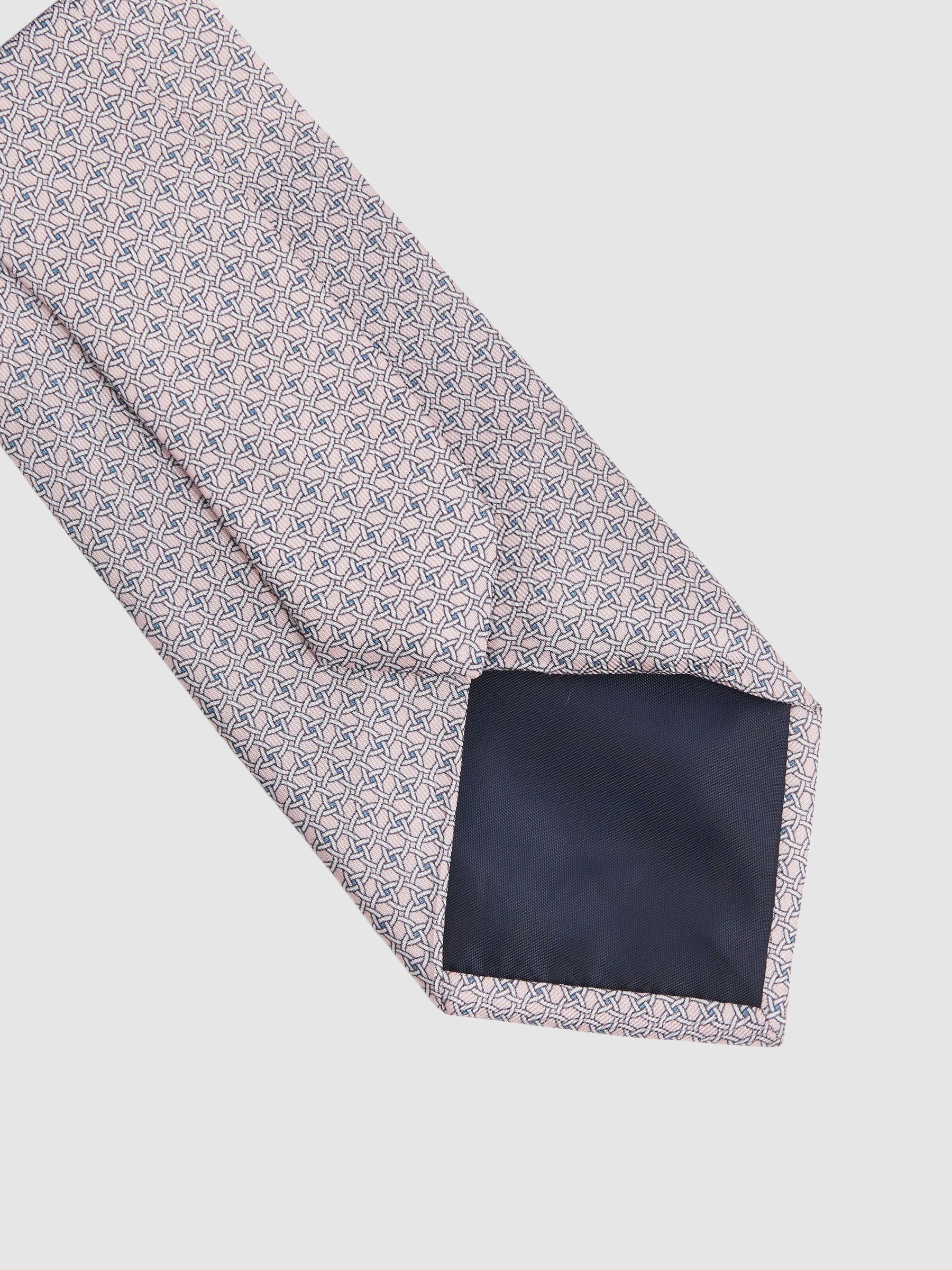 Silk Geometric Print Tie in Soft Rose - Image 4 of 5