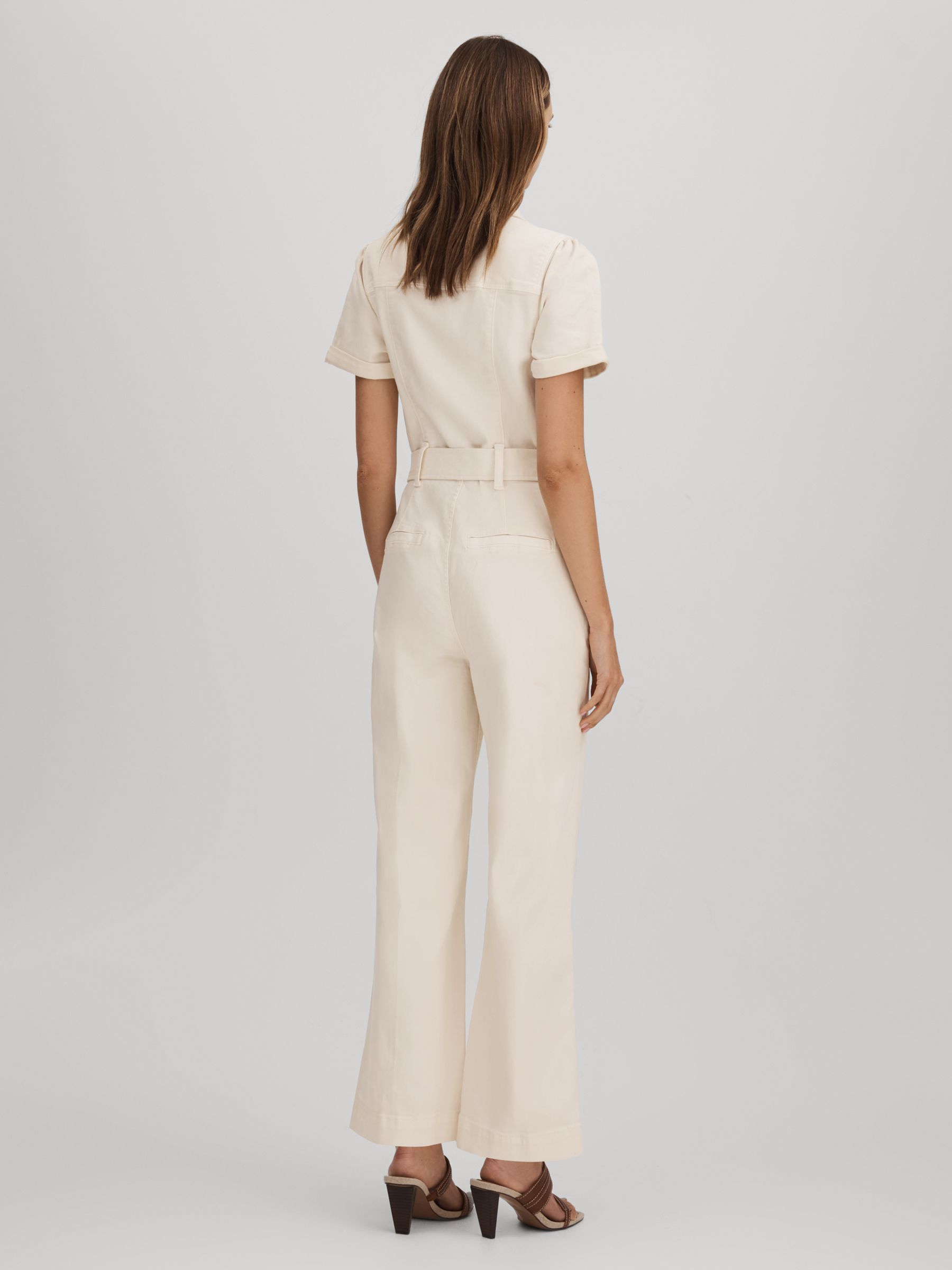 Paige Denim Puff Sleeve Jumpsuit in Sand - Image 4 of 5